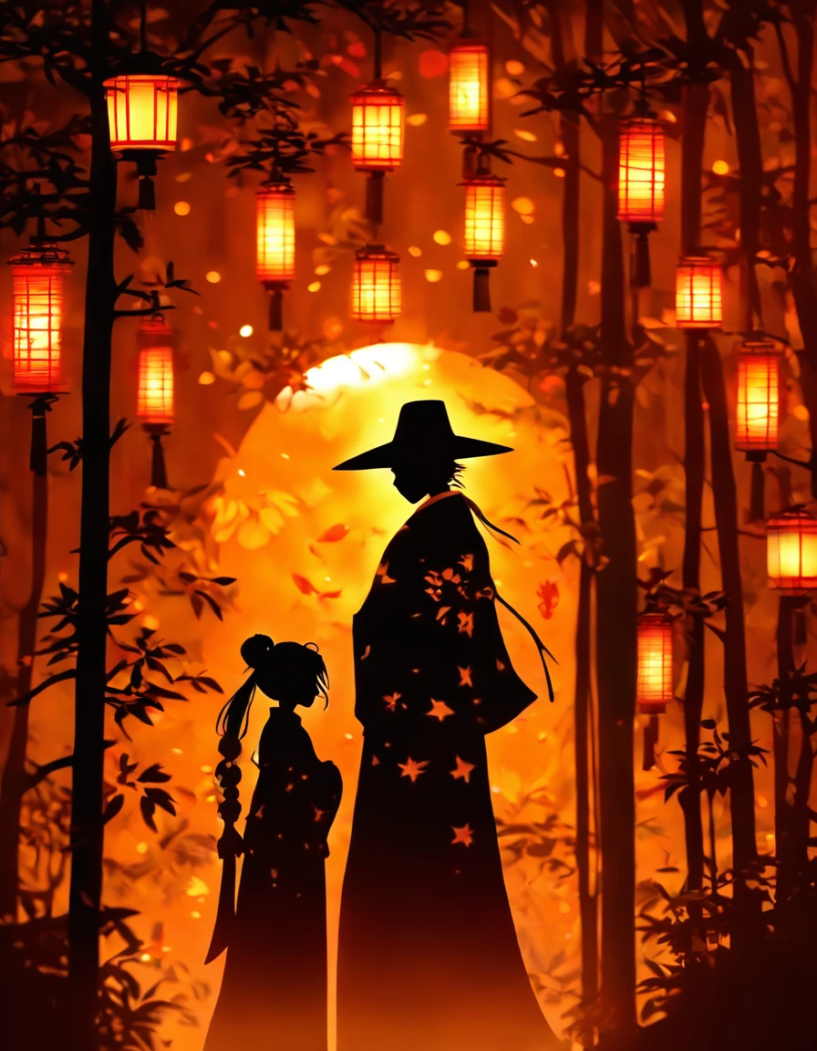 (Silhouette Art,cutouts:1.6)
(((Paper cutting art,A world where only black exists:1.3)
(Cowboy Shot),1 girl,Solo,
(Kimono Girl,profile:1.2),white, Clear and beautiful face,
BREAK
(Lots of lanterns、pale light)
Textured glass background,