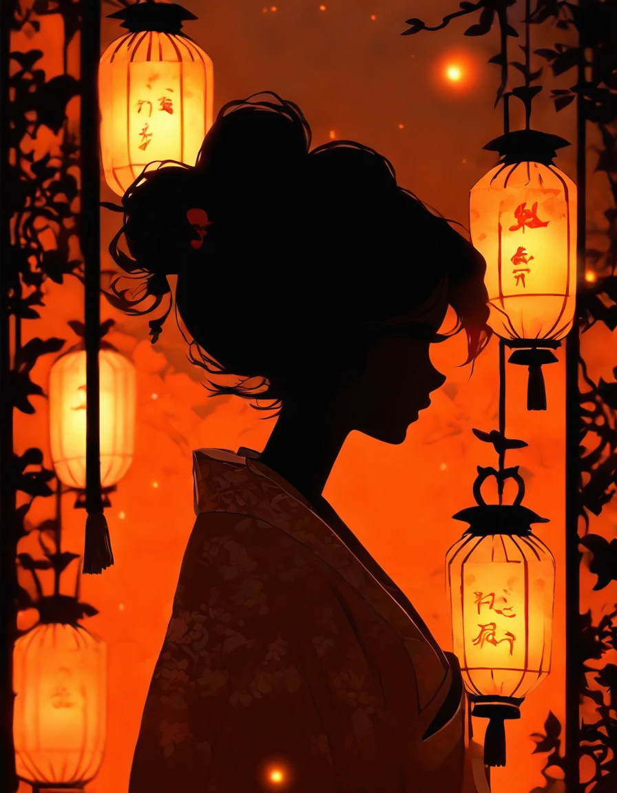 (Silhouette Art,cutouts:1.6)
(((Paper cutting art,A world where only black exists:1.3)
(Cowboy Shot),1 girl,Solo,
(Kimono Girl,profile:1.2),white, Clear and beautiful face,
BREAK
(Lots of lanterns、pale light)
Textured glass background,