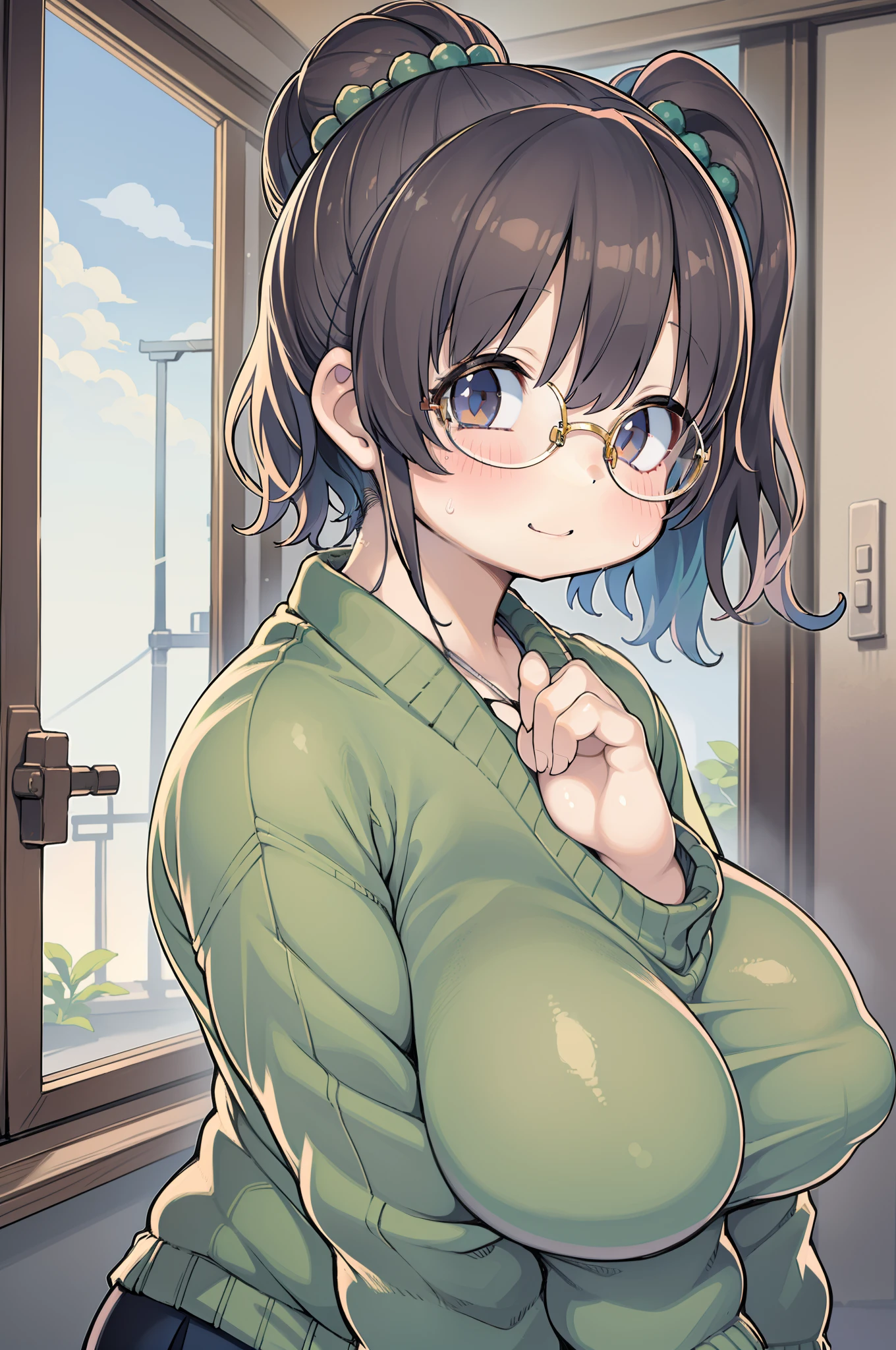 Arab asian woman with short hair and green sweater, Young adorable Korean face, Portrait of female Korean idol, Beautiful young Korean woman, Cute Korean Actress, With short hair, female actress from korea, Gorgeous young Korean woman, young cute wan asian face, beautiful Korean women, korean symmetrical face, girl cute-fine-face, Korean Girl, Korean Woman、huge-breasted、big butts、Big round glasses、
