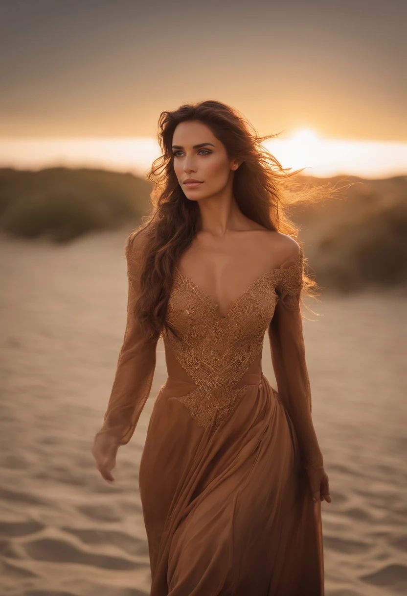 Photograph of a stunning full-length girl, Llevar un top escotado, busto muy grande, cabello ondulado, sentada sobre un caballo, junto a la playa, gaze at the camera, eyes symmetrical, face symmetrical, fotorrealista, Cinematographer, Seguimiento de rutas, specular lighting, Volumetric light for the face, Camino trazado del cabello, Sombras visibles, intrincado, elaborar, hiperrealista