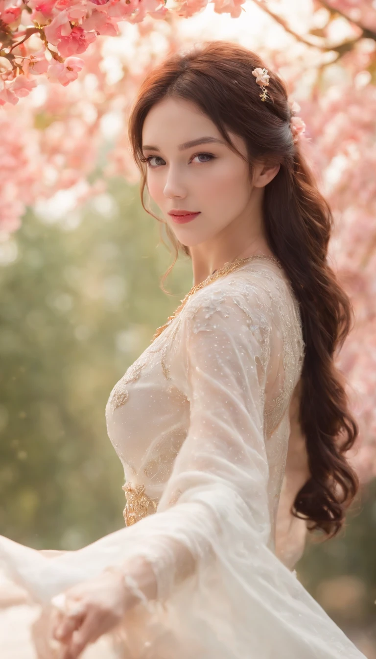 best quality, masterpiece, highres, (exquisite body:1.5), gorgeous face, (milky skin:1.3), intricate details, high resolution, wallpaper, 2 girl, hair ornament, flowers, long hair, black hair, smile, jewelry, short sleeves, hand up, big eyes, sexy ass, behind, nude, full body, natural pose, falling petals, indoor, fanning, lantern, 16K, HDR, depth field, (film grain:1.1), boken, golden hour, (lens flare), vignette, rainbowing, (color grading:1.5)