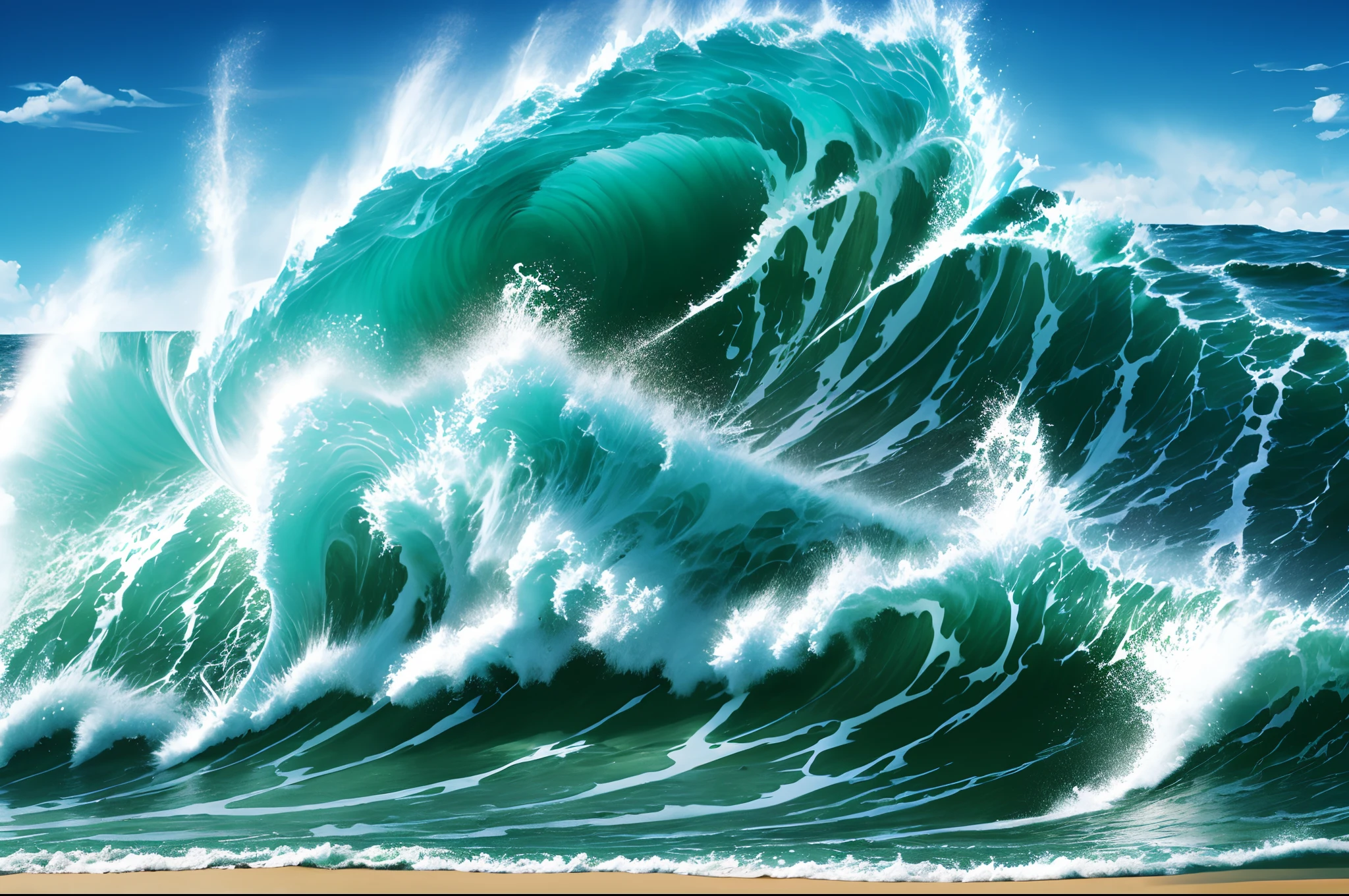 wallpaper, colorido, oceano, playa, atardecer, estilo splash art, --auto --s2