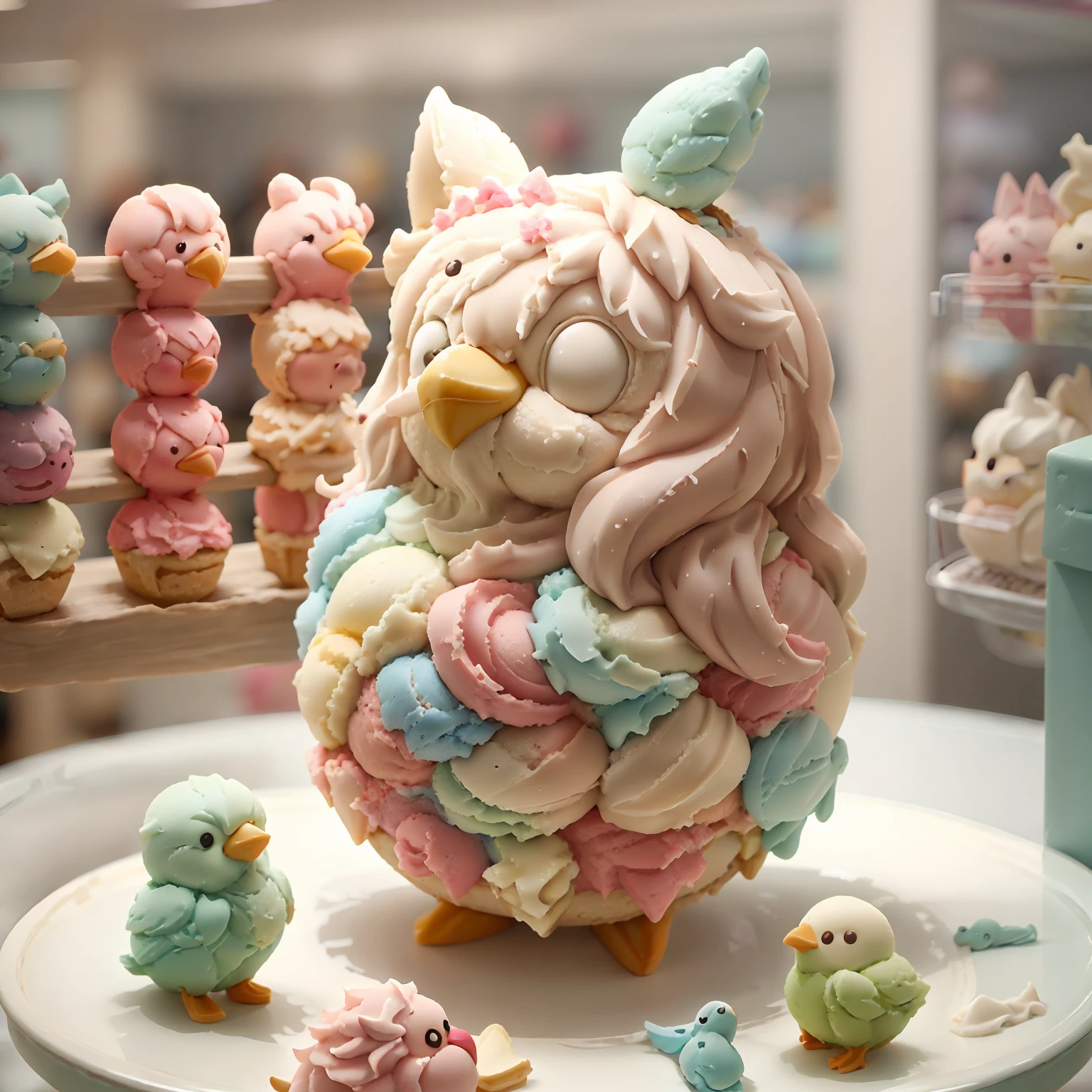 ice cream style bird, clay, blind box, (cute), masterpiece, best quality,
