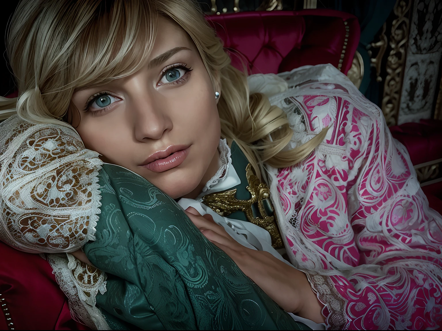 Blonde woman with long hair lying on a red sofa, Virginie Ropars, Magalie Villeneuve, P Cattaneo, Caroline Gariba, véronique meignaud, Mirka Andolfo, Laure Lipton, Nicole De Boer, Sandra Chevier, carola rubio, Raffaelle Monti, lucir cansado