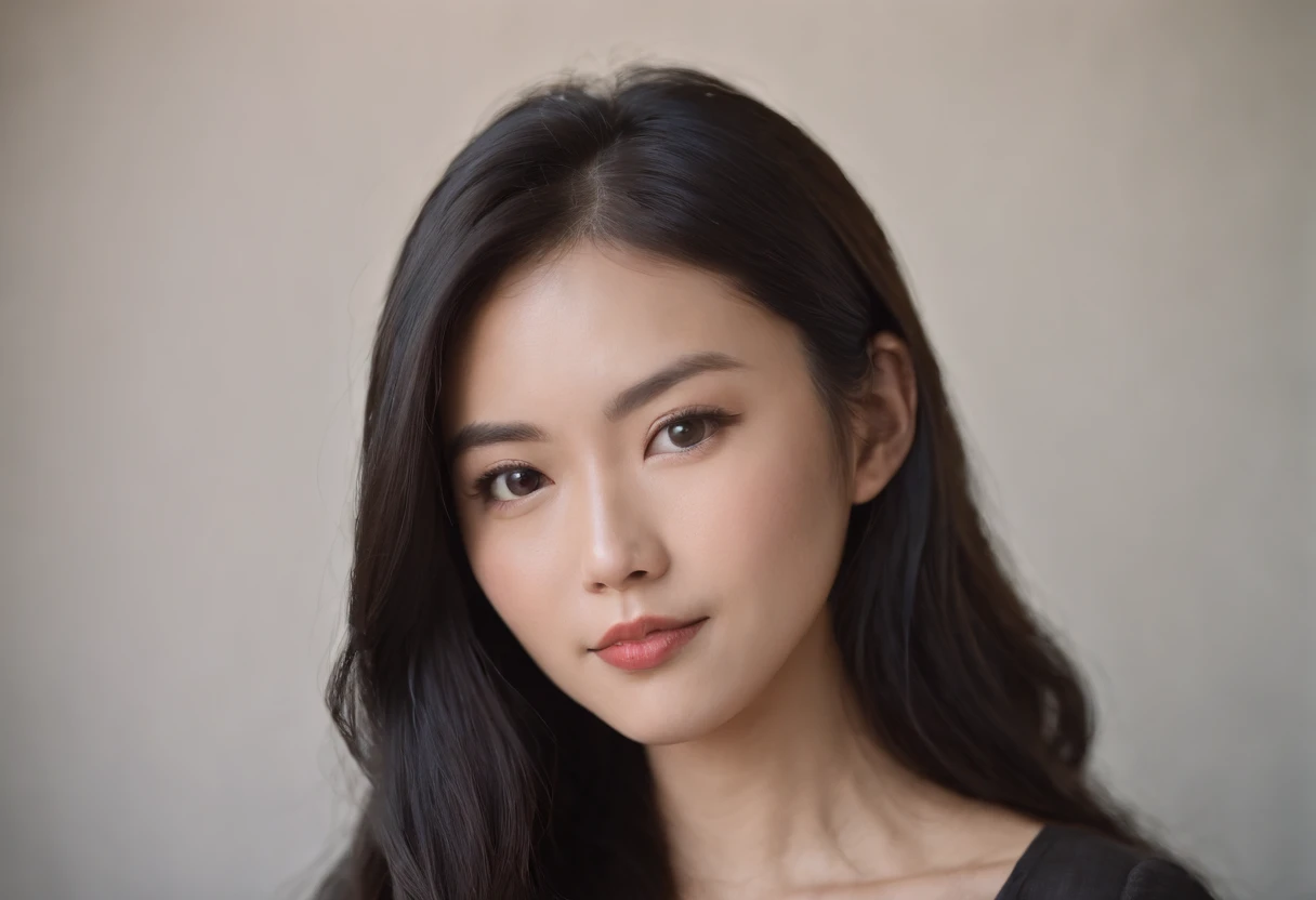 beautiful young japanese woman, 34 year old, long silky hair, black hair, floppy hair, swept over shoulder, busy tech company, san francisco city, Photojournalism, 35mm, Depth of Field, Materiality