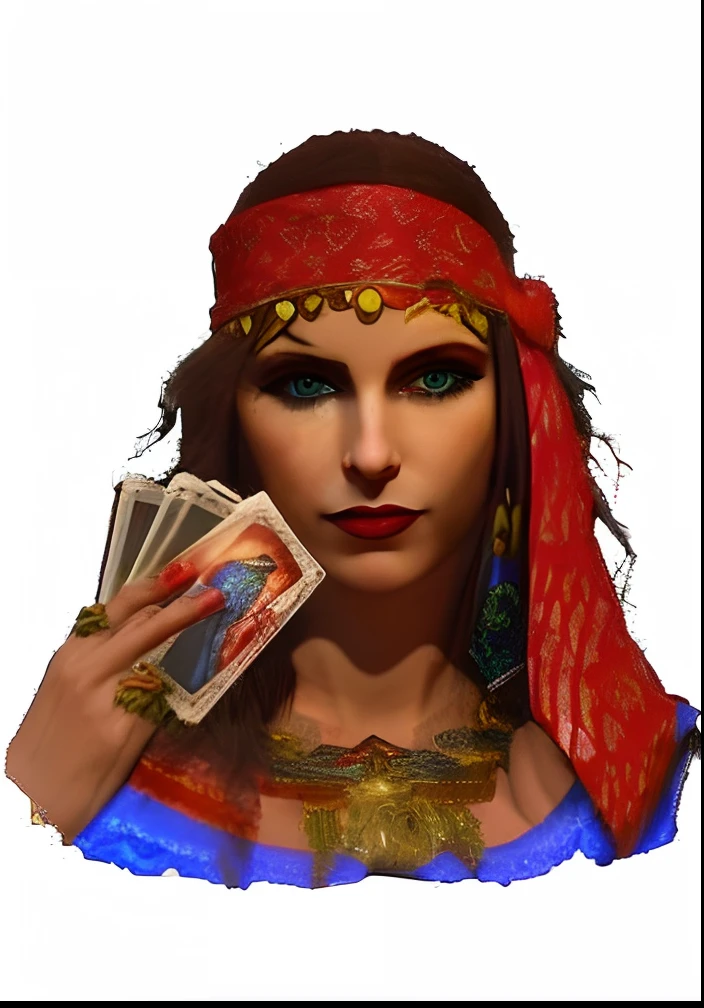 A closeup of a gorgeous woman holding a card in her hand, adivinho, mulher feiticeira, tarot cards characters, Retrato de uma feiticeira, humano :: feiticeira, feiticeira, portrait of bedouin d&d, Maga Feminina, cigano, Sacerdotisa, sacerdotisa, gothic maiden shaman, maga feminina de fantasia sombria