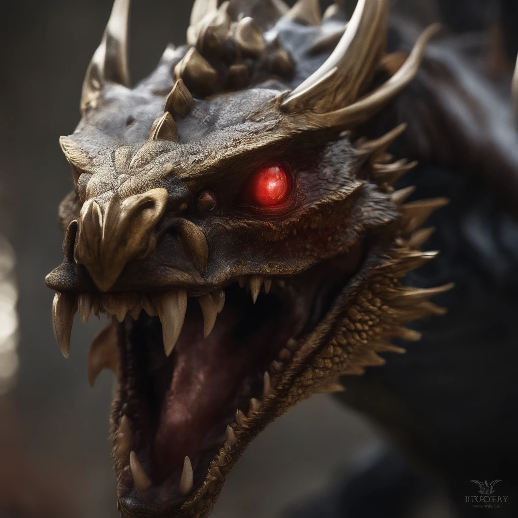 Golden Tenryu,Sharp red eyes,Release of blood fire close-up from the nose,Chest scales,hiquality,8K,many details,Fire salad,alas,4 legs,Spotted claws,golds,Danger,Fires,sharp teeth,Big Dragon,immensity,menacing,imposing