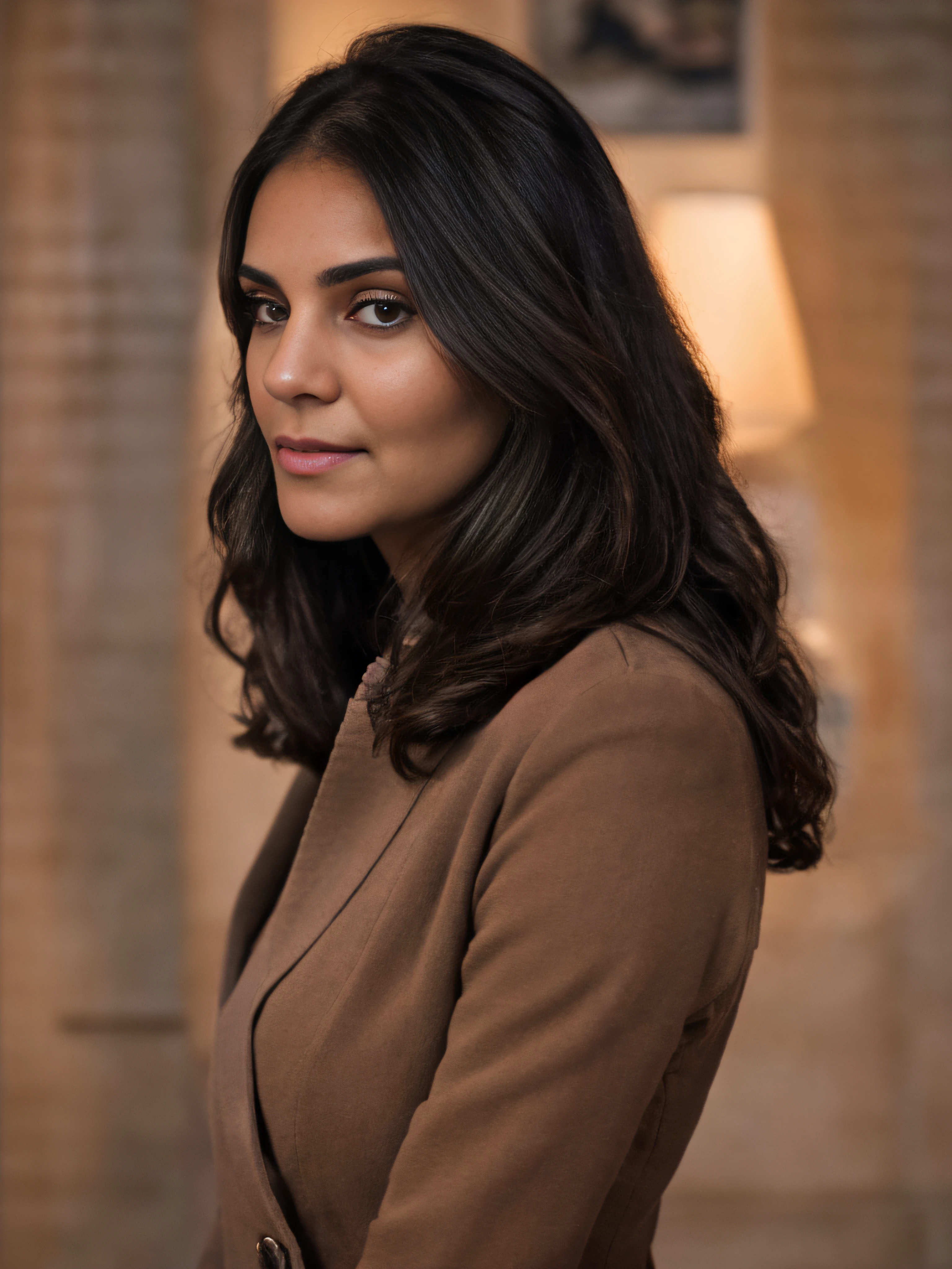 an eye contact of a brunette woman and dark theme