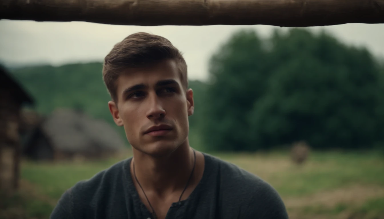 sad young man in the village