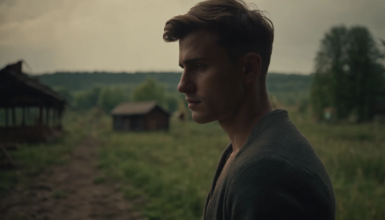sad young man in the village