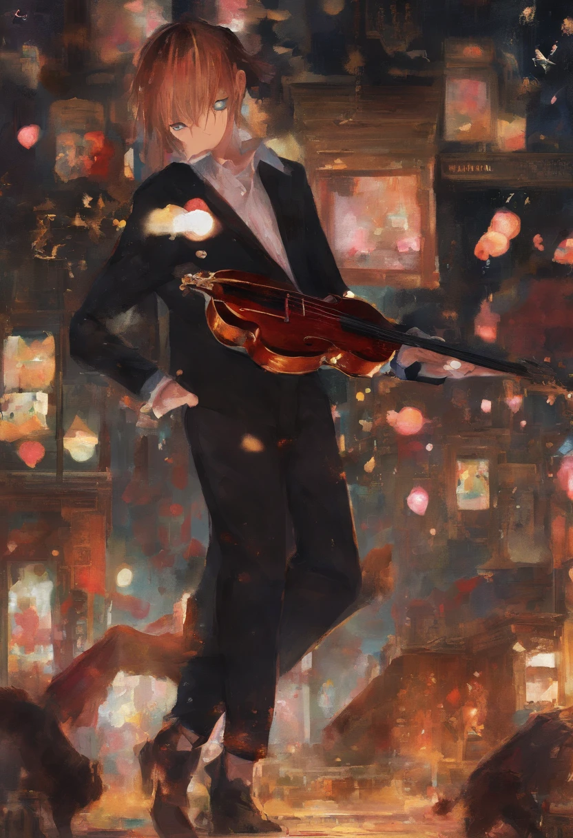 Manhwa Style，Rock puppy，Trendy clothing，wears dark glasses，plays the guitar，Madness，Fluttering musical symbols，ball room，lamplight，Spotlights，8K，super-fine，full bodyesbian，best qualtiy，独奏