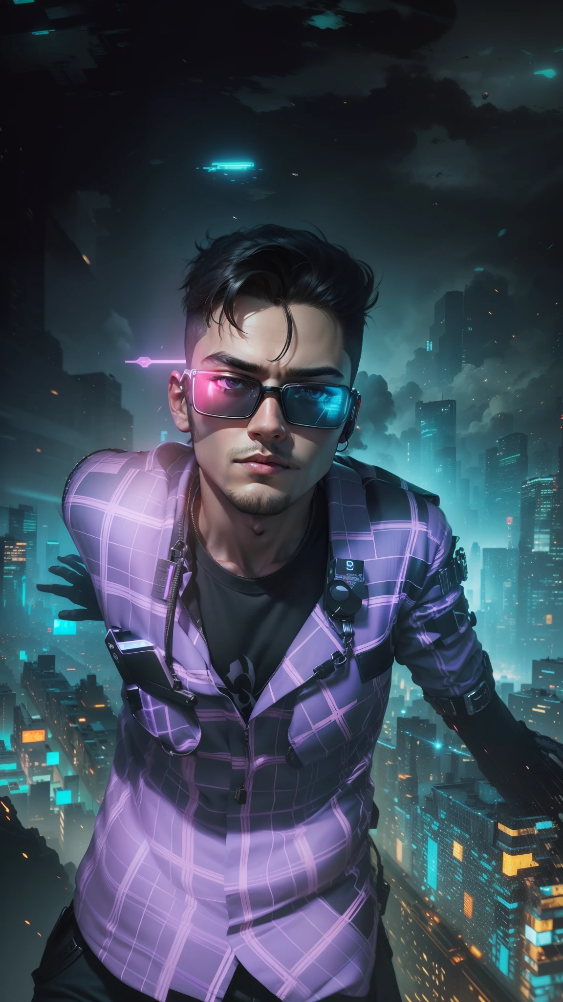 Background change, cyberpunk, handsome boy, real face,