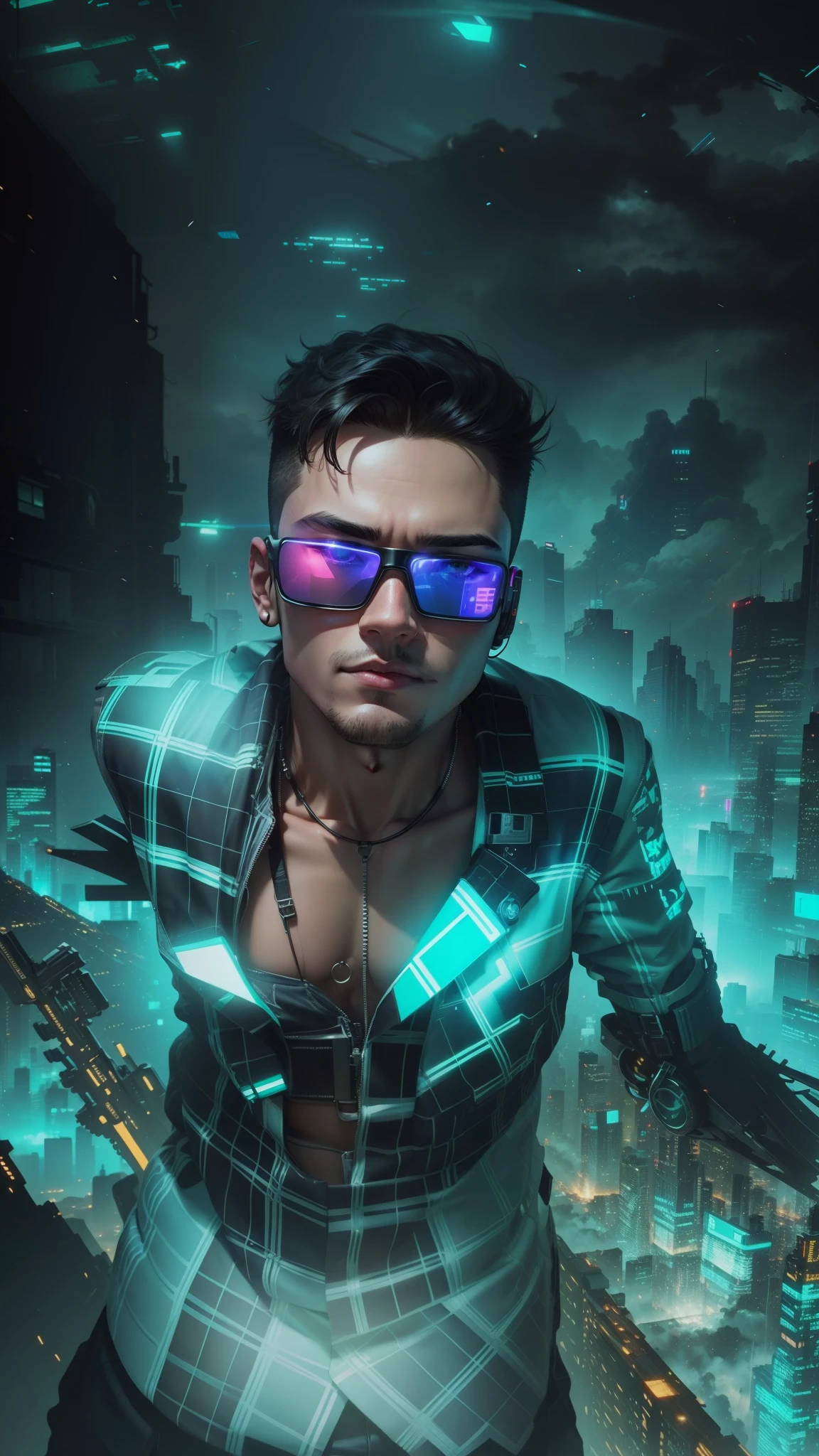 Background change, cyberpunk, handsome boy, real face,