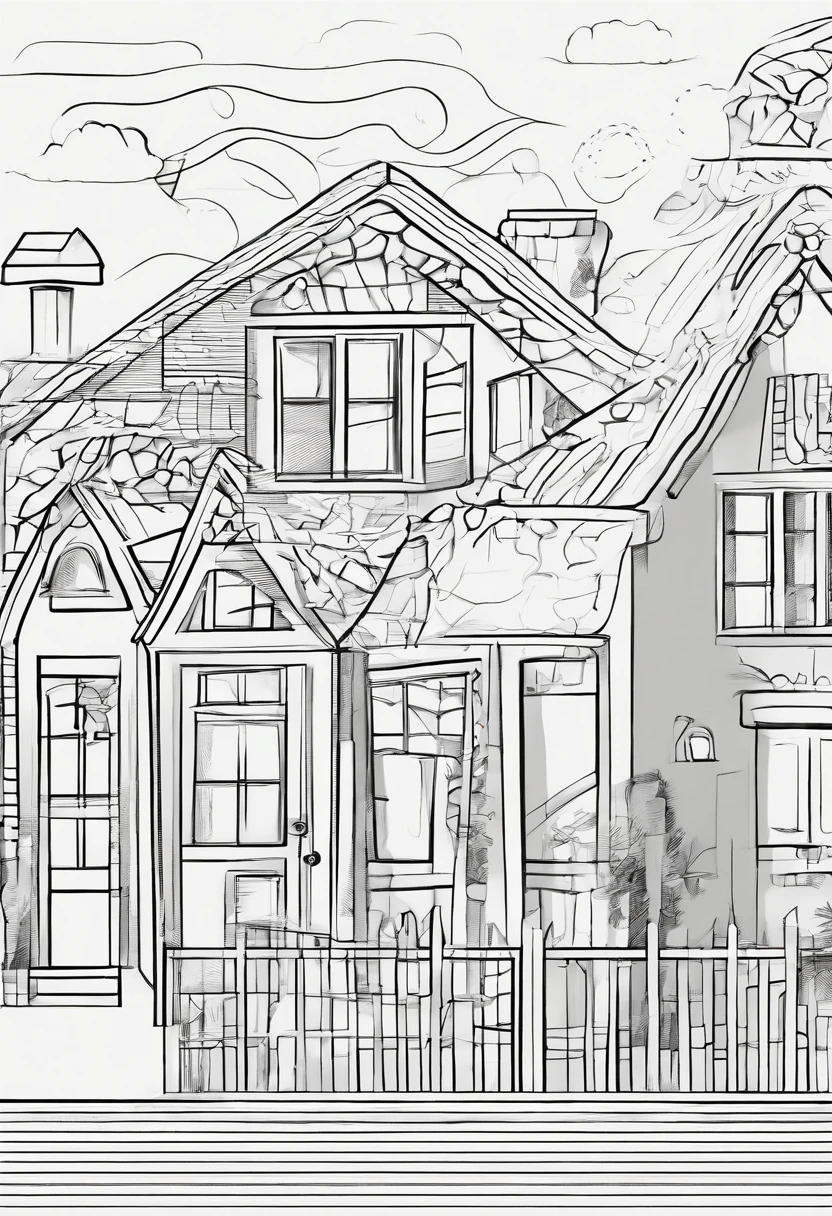 Make a simple drawing as if it were made by a child from a house