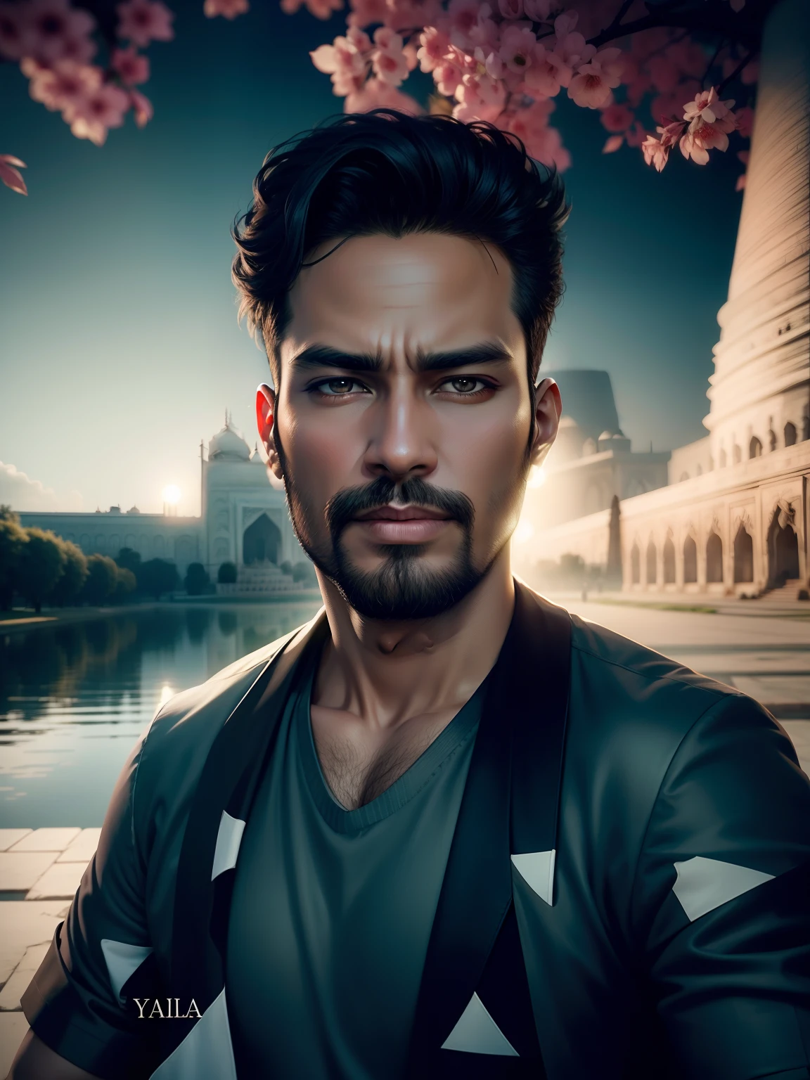 Change background dark syan colour handsome yong boy real screen realistic face hd ultra taj mahal aagra