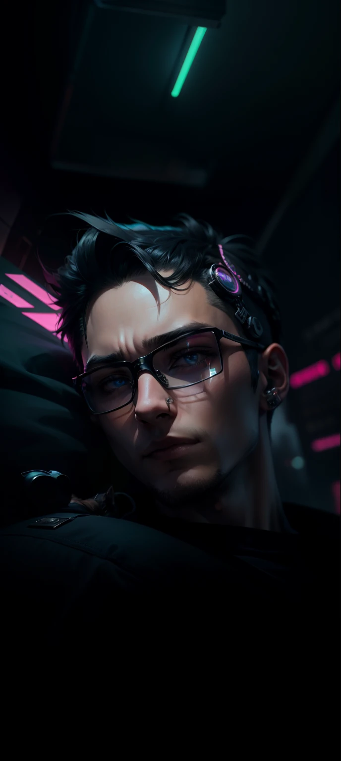 cyberpunk boy, with glasses,
with cat, --v 4
