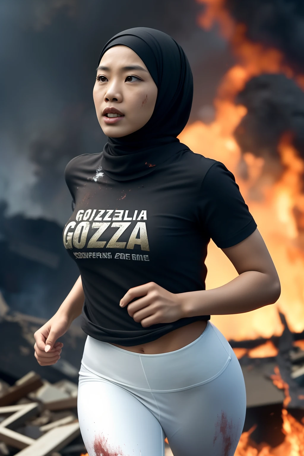 Pregnant, A hijaber indonesian pretty woman, wearing a cream hoodie with a strong vector design featuring a silhouetted image of a five-fingered palm in pastel colour with love and light. The phrase "STOP FREE SEX" is displayed in bold simple elegand, distressed typography with pastel colours, while holding her long skirt, wearing hijab, one-handed pose pointing upwards, in a public place, surrounded by naked couples kissing, jav idol, with front shooting angle, very realistic, (complex detail: 0.9), (hdr, hyperdetail: 1.2), RAW, Sony Alpha a9 II, 24-105mm f/4, HDR,