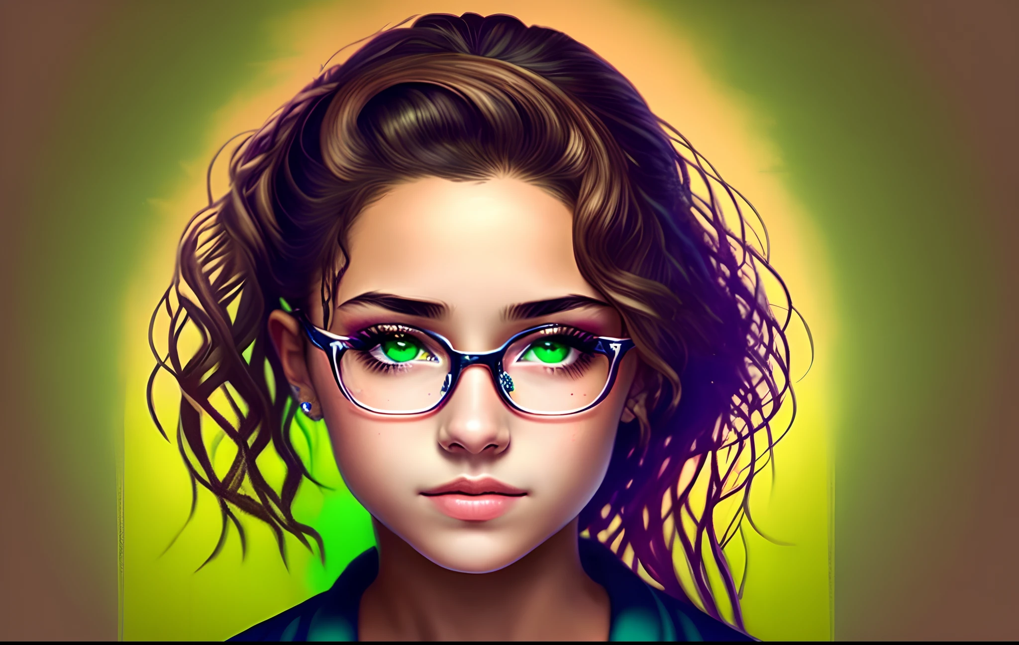 Jovem mulher de cabelo curto castanho, pele clara e olhos verdes