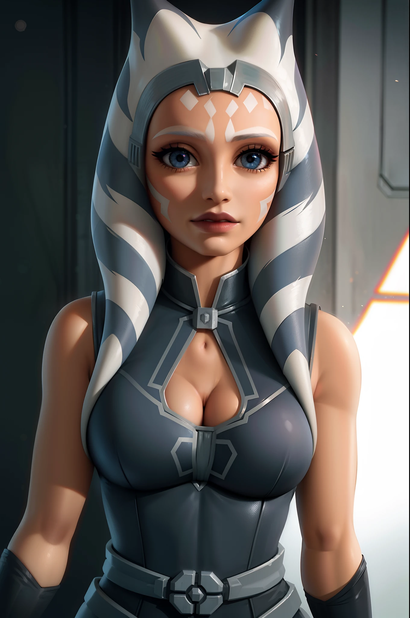 um close up de uma mulher em um traje com orelhas de gato, Ahsoka Tano, Retrato de Ahsoka Tano, Jaina Solo, Personagem de Star Wars, Ariana Grande em Star Wars, Guerra dos Clones de Star Wars, blonde female jedi, Jedi Feminino, Personagem feminina solo, fan art, ariana grande as a sith, princess intergalactica, rei