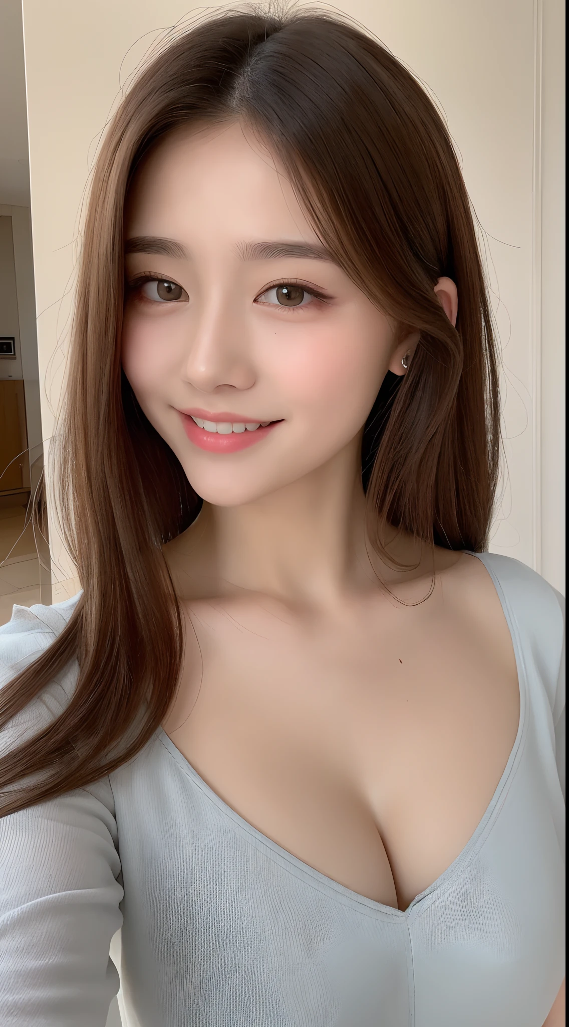 ((Best Quality, 8K, Masterpiece: 1.3)), 1girl, Slim Abs Beauty: 1.3, (Hairstyle Casual, Big Breasts: 1.2), nude, Super Fine Face, Delicate Eyes, Double Eyelids, Smile, Home