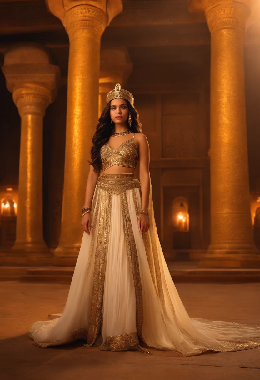 adult Jenna Ortega as an Egyptian princess, the background is an Egyptian palace