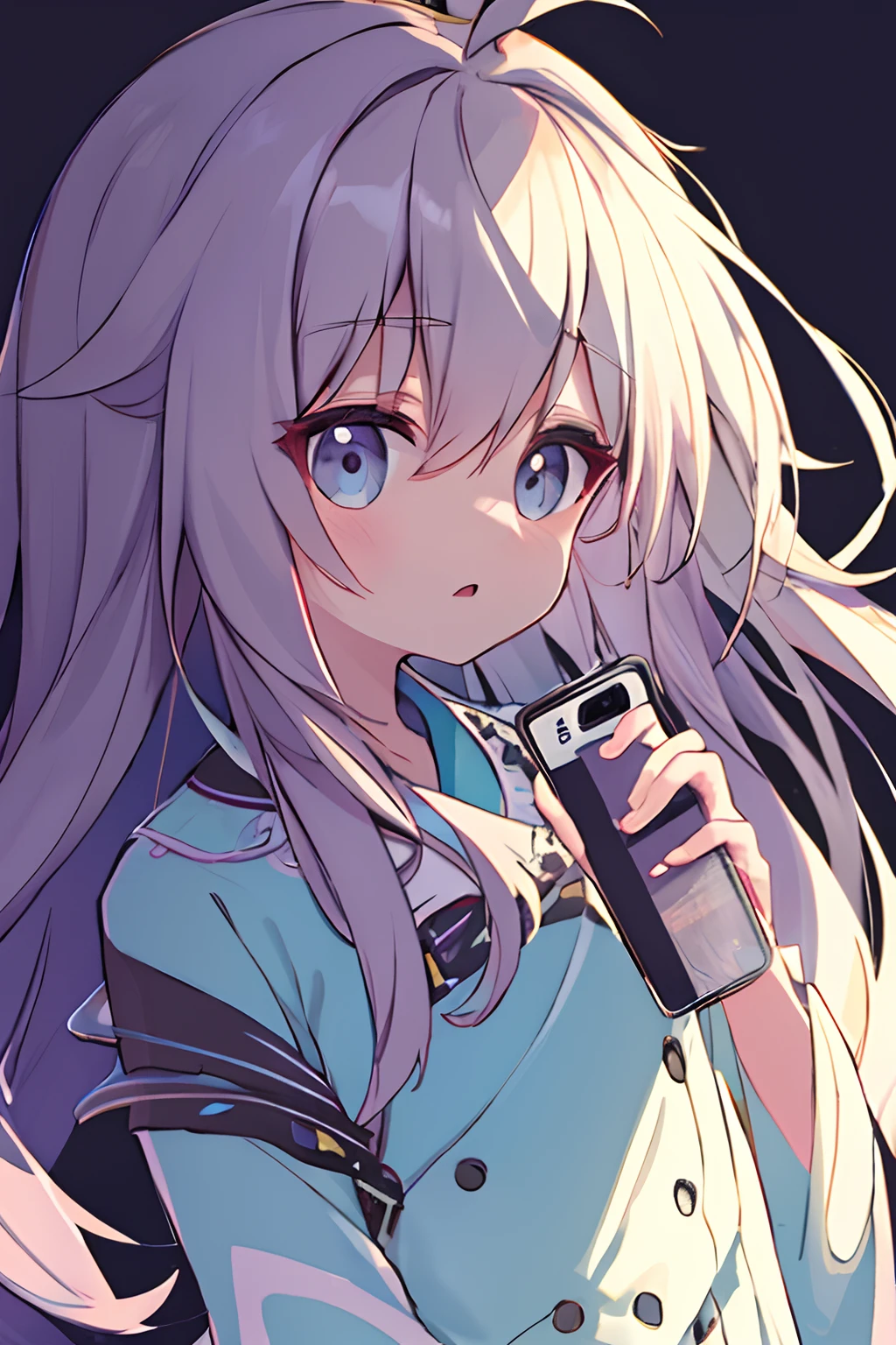 Kizi，High- sharpness，full bodyesbian，Take your phone，Look at me，A puzzled expression，Side Body