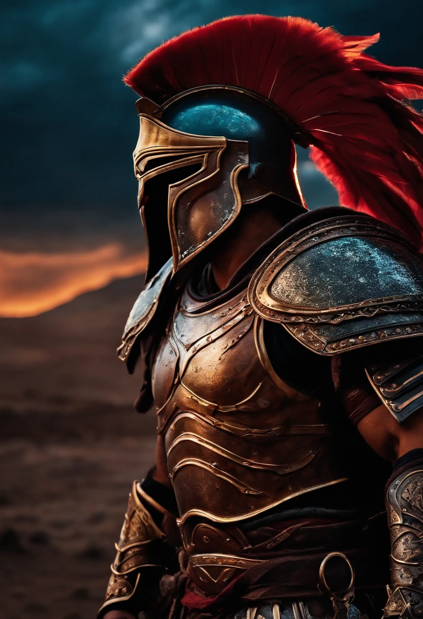 spartan warrior, dying on space , bloody armor, epic, 8k