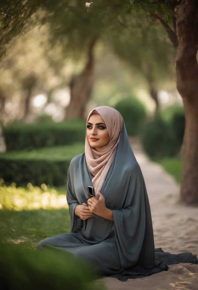 smiling woman in blue hijab sitting on a green chair, blue hijab, inspired by Nazmi Ziya Güran, big breasts, white bra, white underwear, full body profile picture, hannah yata, faridah malik, inspired by Maryam Hashemi, inspired by Fathi Hassan, hijab, zenra taliyah, mutahar laughing, arab ameera al-taweel, warm and gentle smile