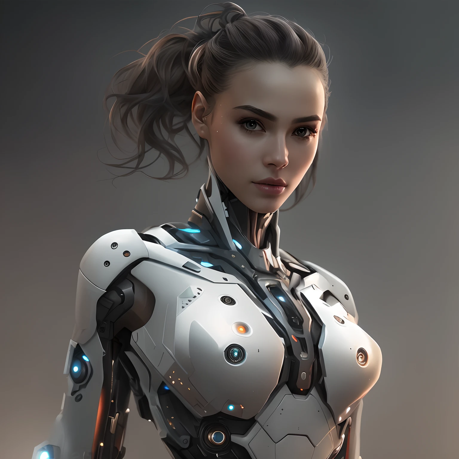 um close up de uma mulher em um terno futurista com uma arma, cyborg menina branca bonita, menina bonita ciborgue, menina ciborgue bonito, ciborgue - menina, menina ciborgue, perfect cyborg female, menina ciborgue bonita, beautiful alluring female cyborg, beautiful female android, beautiful female cyborg, menina android perfeita, retrato bonito sci - fi girl, sci-fi android feminino