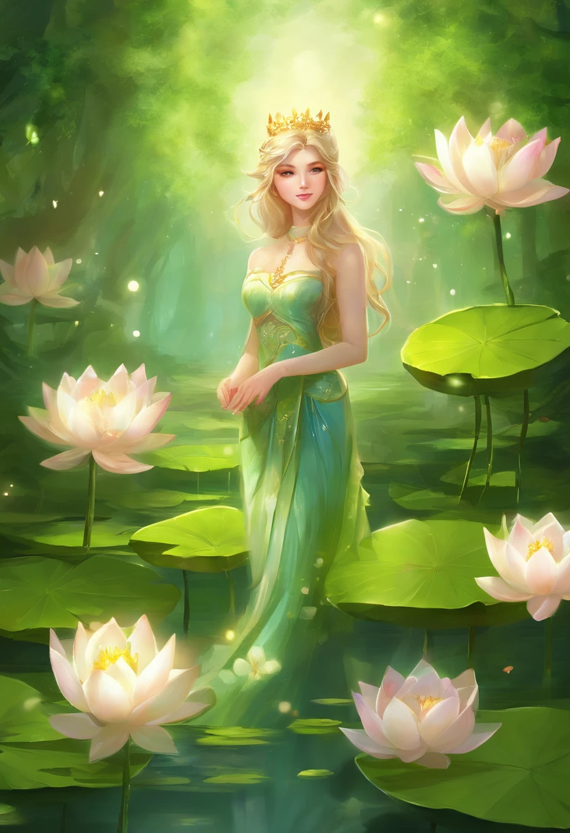 sweet lotus,The flowers are petite,Dense,Clusters are connected to clusters,Look from afar,It seems that the green leaves are dotted with broken white,in a sunbeam,lotus trees full of lotus flowers,Shimmering with white light,Particularly dazzling,Exceptionally beautiful,