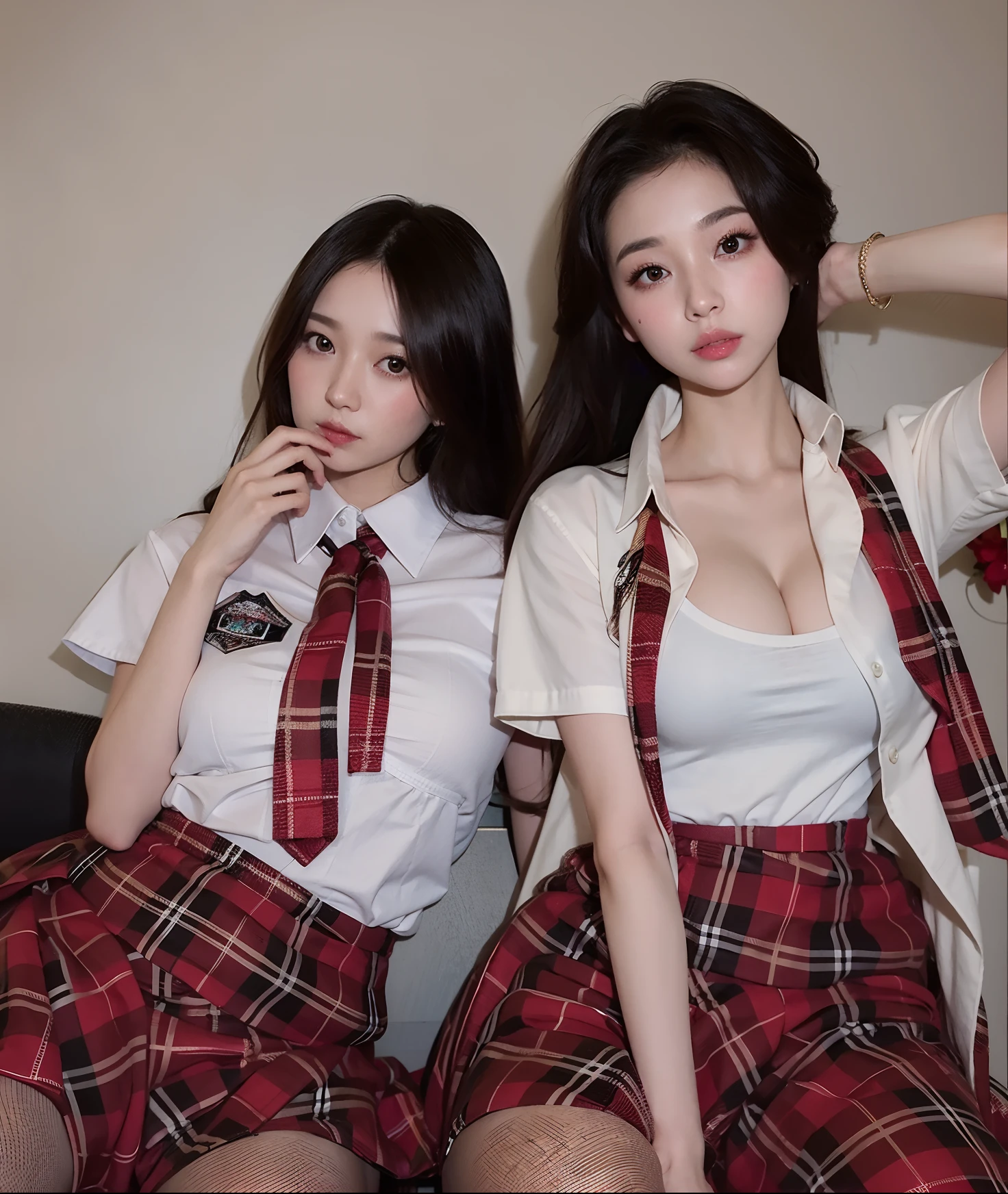 1People Girls、Korean Idols、large full breasts、cleavage of the breast、beautiful thigh、Beautiful hand fingers、Beautiful brown hair、Brown eyes、Black suit、white shirt、Black Super Mini Tight Skirt、s Office