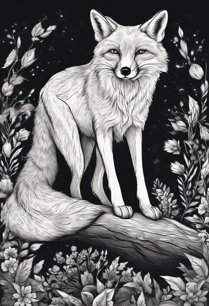 /imagine prompt: fox illustration for a sticker with a black background, in bold outline style, jagged edges, trashcore, light shading --v 5.2