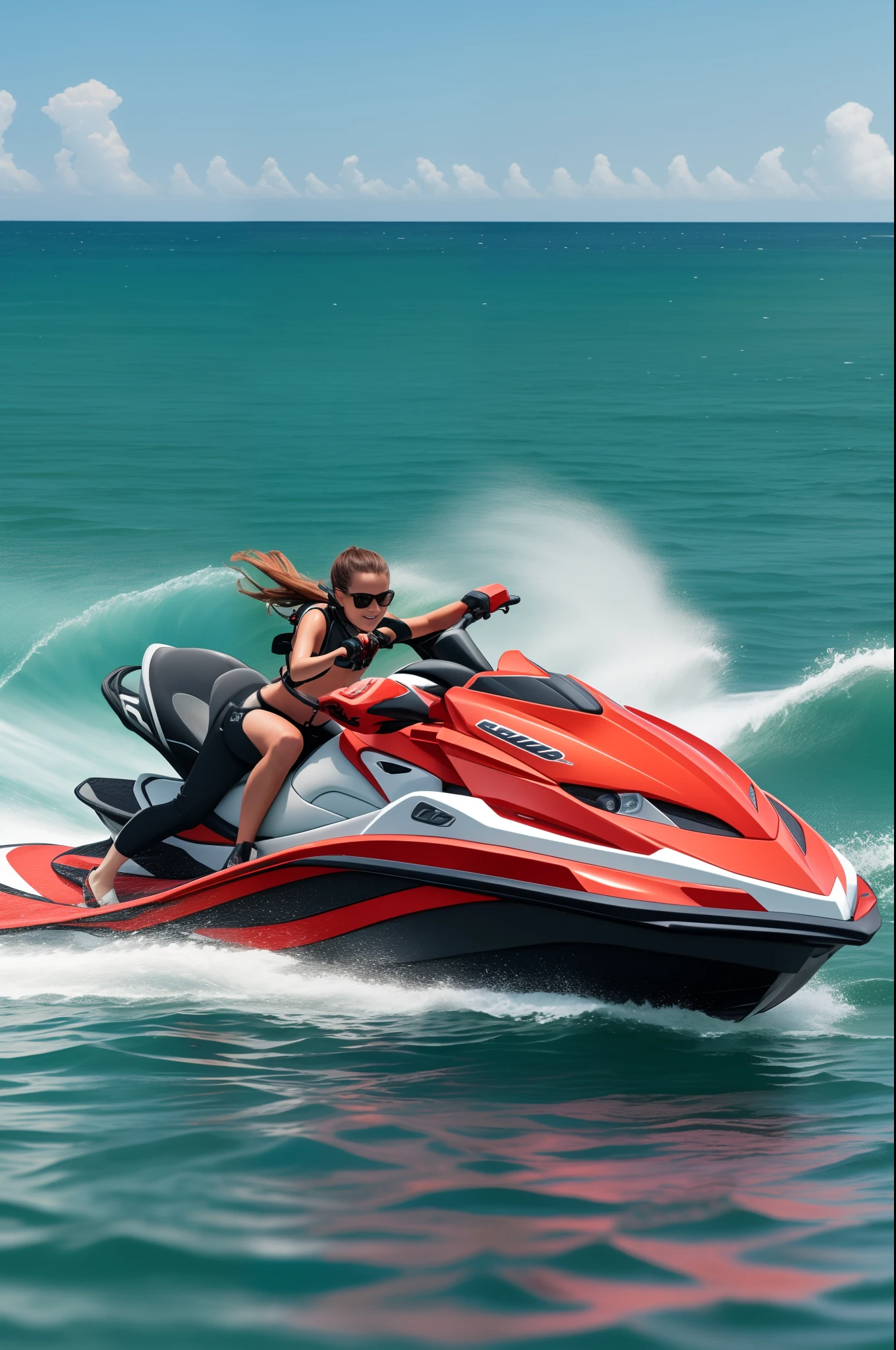 red motorized jet ski, the background is the sea --auto --s2