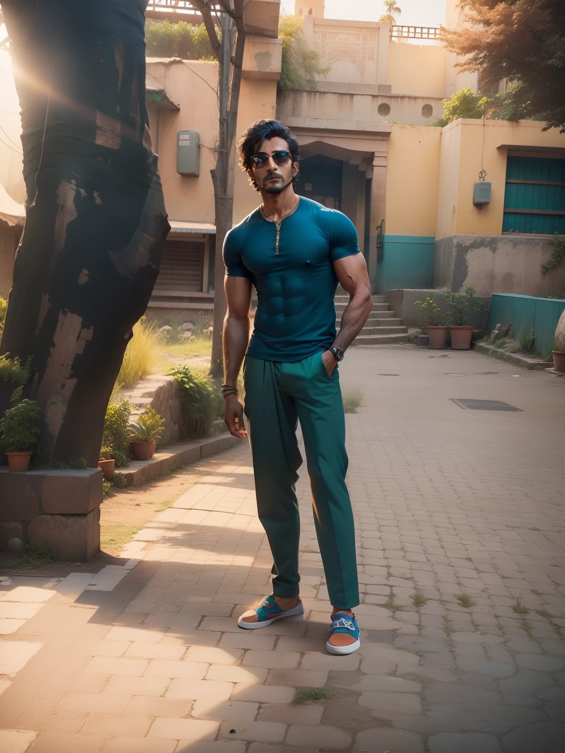 animated background, cool dude , Indian guy , no beard , muscular body