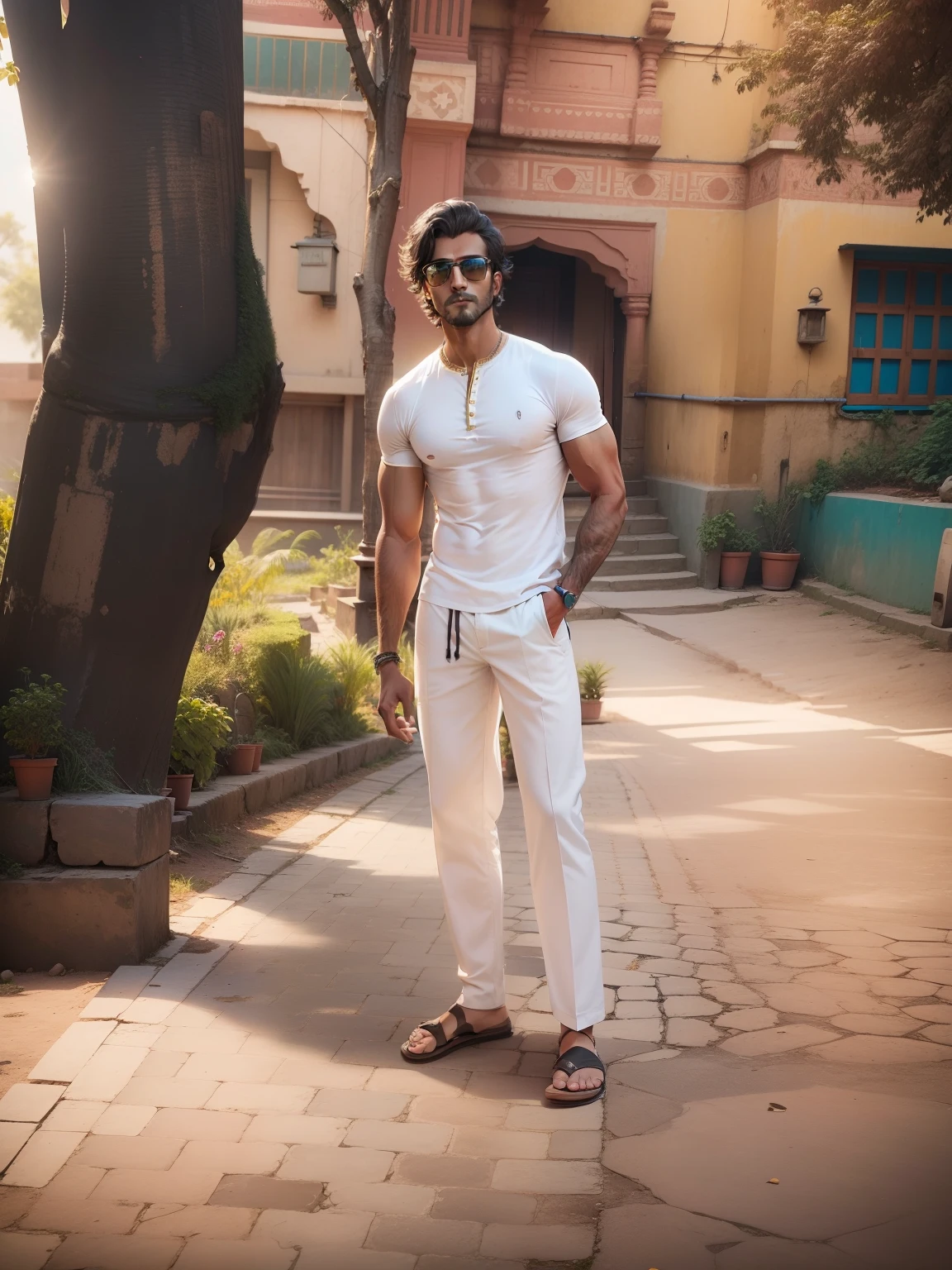 animated background, cool dude , Indian guy , no beard , muscular body