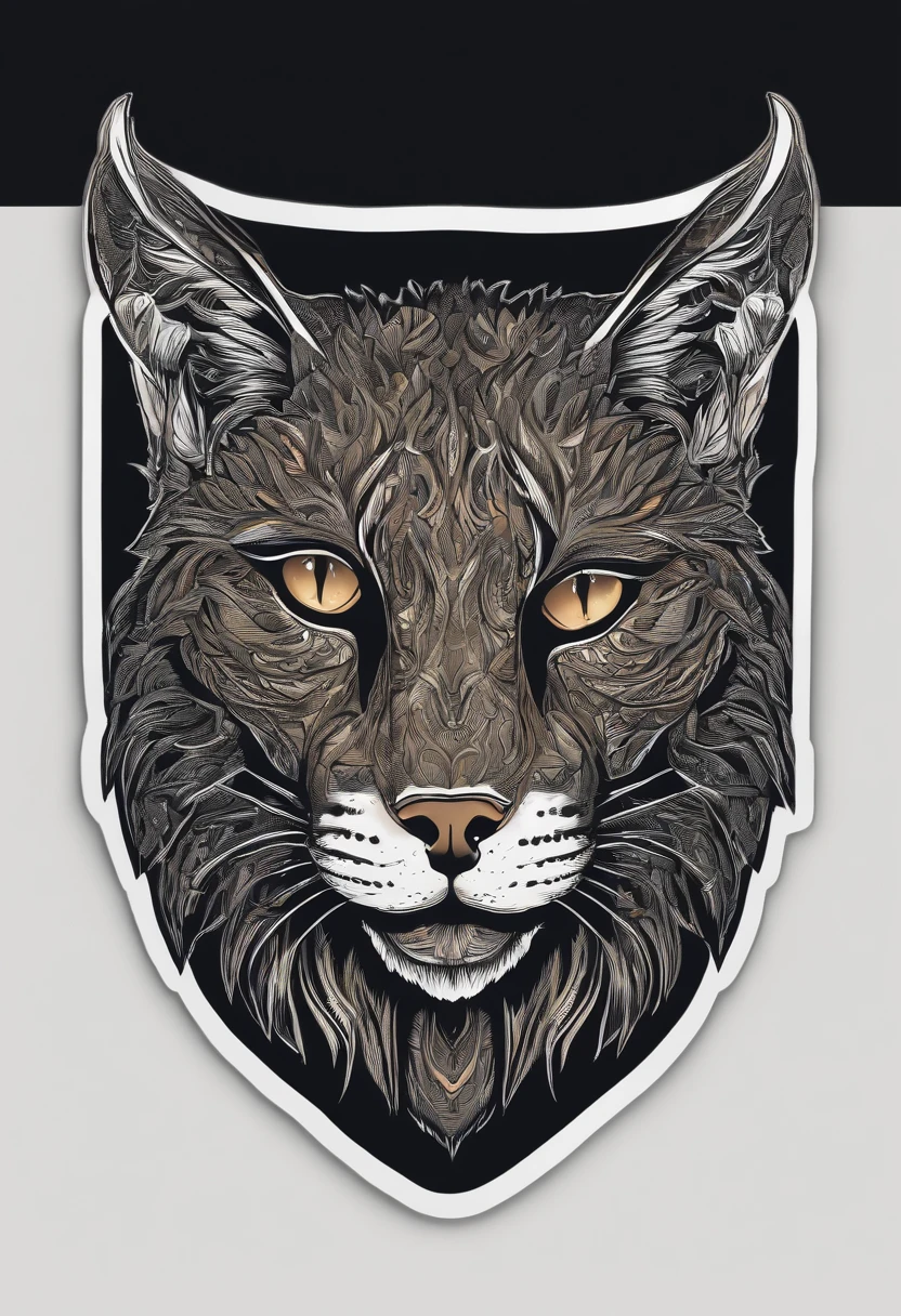 /imagine prompt: Bobcat illustration for a sticker with a black background, in bold outline style, jagged edges, trashcore, light shading --v 5.2