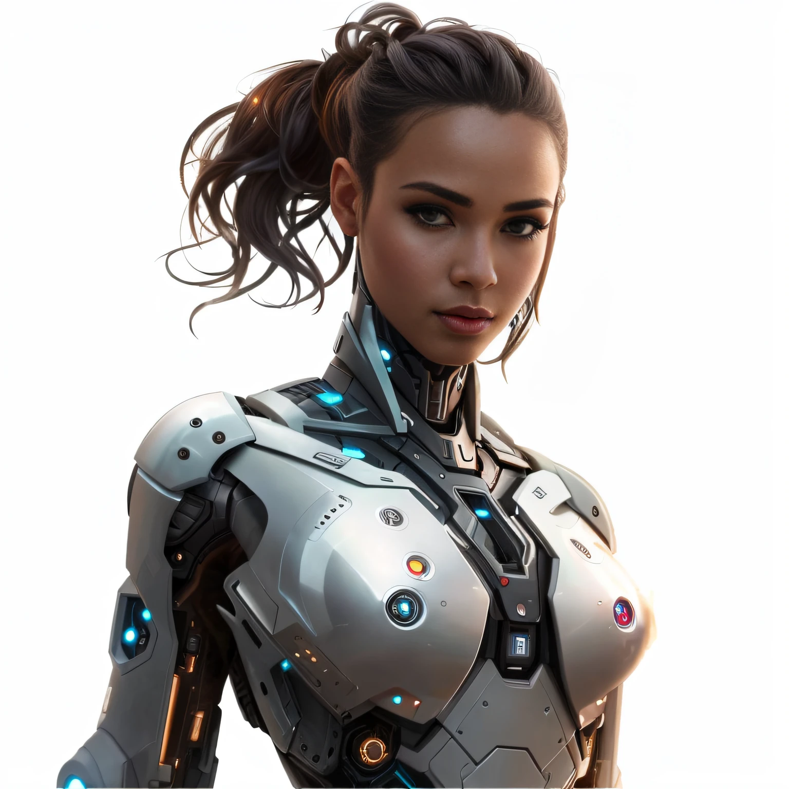 um close up de uma mulher em um terno futurista com uma arma, cyborg menina branca bonita, menina bonita ciborgue, menina ciborgue bonito, perfect cyborg female, ciborgue - menina, menina ciborgue, beautiful alluring female cyborg, beautiful female android, beautiful female cyborg, menina ciborgue bonita, sci-fi android feminino, mulher android bonita, female cyborg