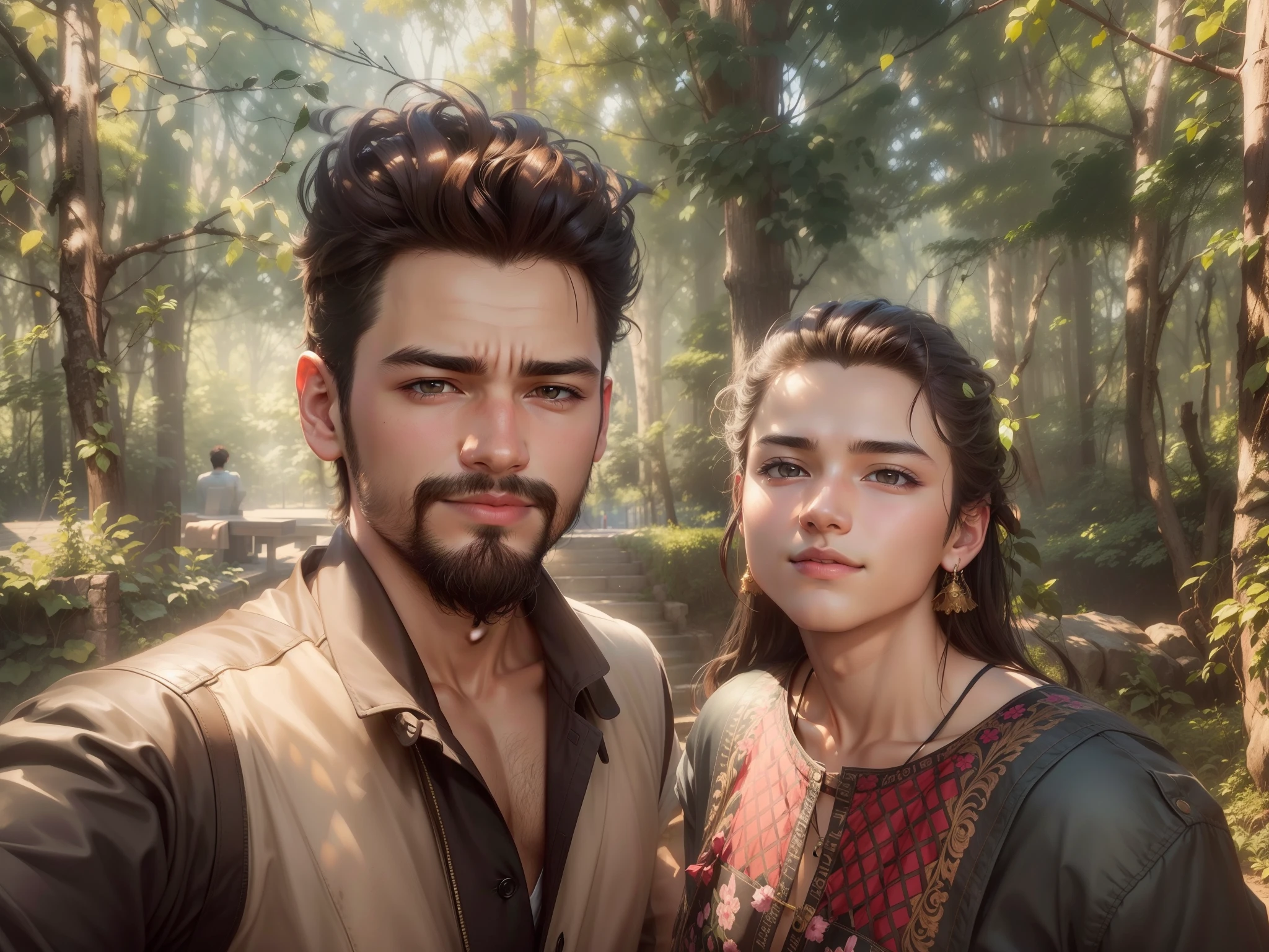 Make this photo anime, handsome boy and cute girl, realistic