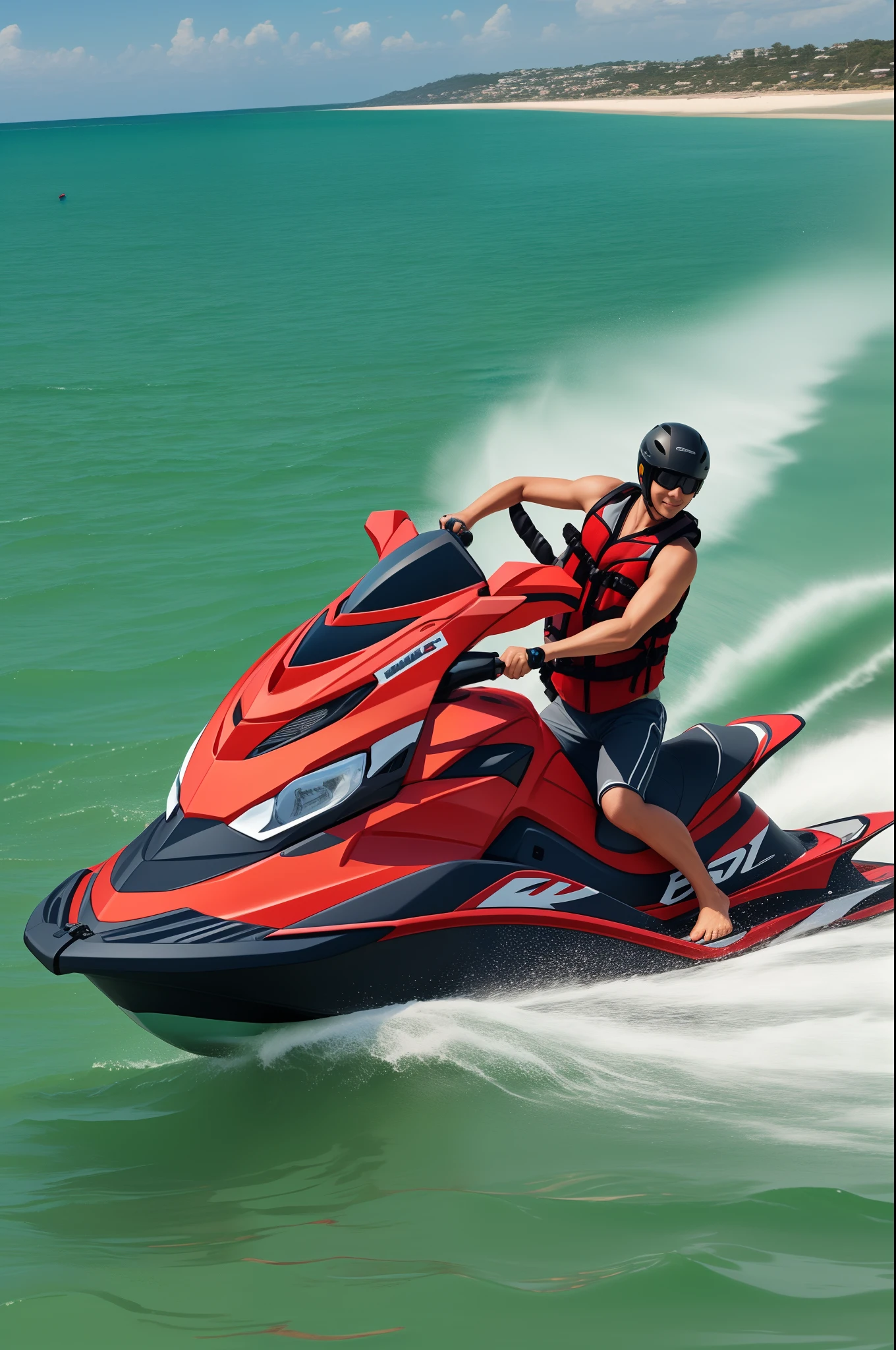 red motorized jet ski, the background is the sea --auto --s2