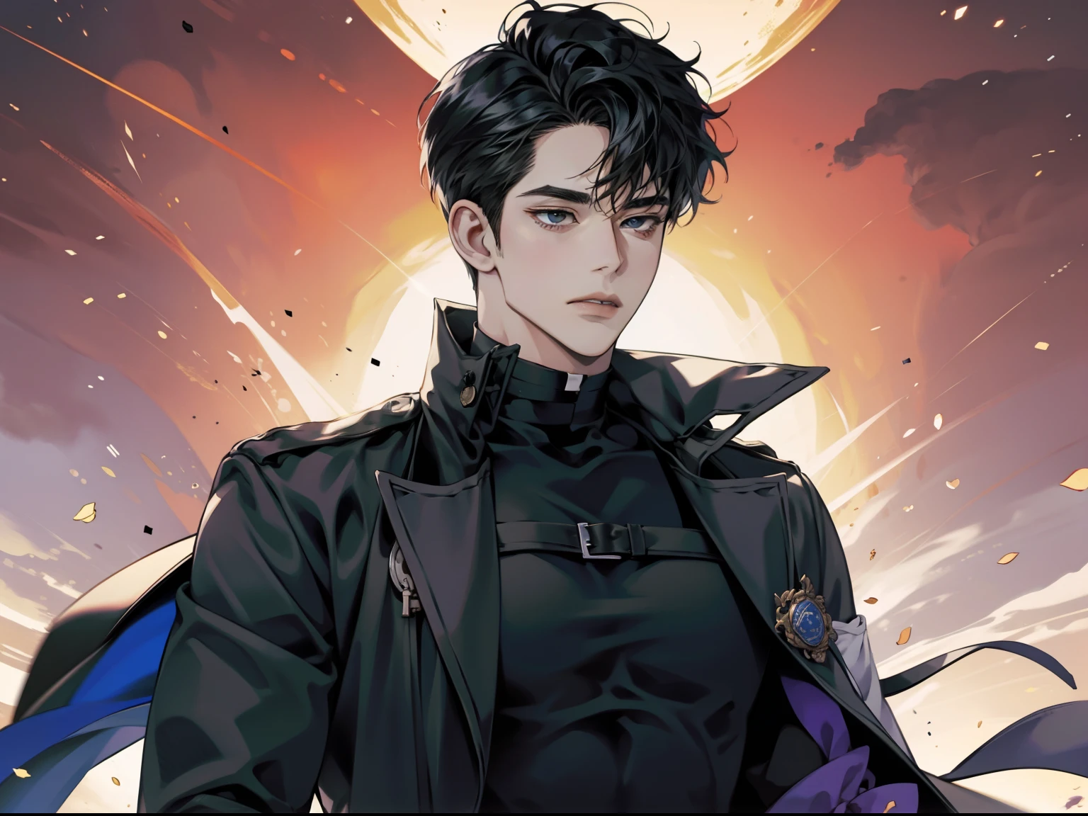 Chico anime, Anime hombre guapo,Cabello de color moreno,vestido de negro, Hermosa pose de anime, Retrato de anime de un hombre guapo, inspirado por Okumura Masanobu, Chico guapo en el arte del asesino de demonios, Chico de anime alto con ojos negros, Arte clave del anime, inspirado por Okumura Togyu, Key anime images, Joven hombre de anime, sin fondo, fondo blanco.