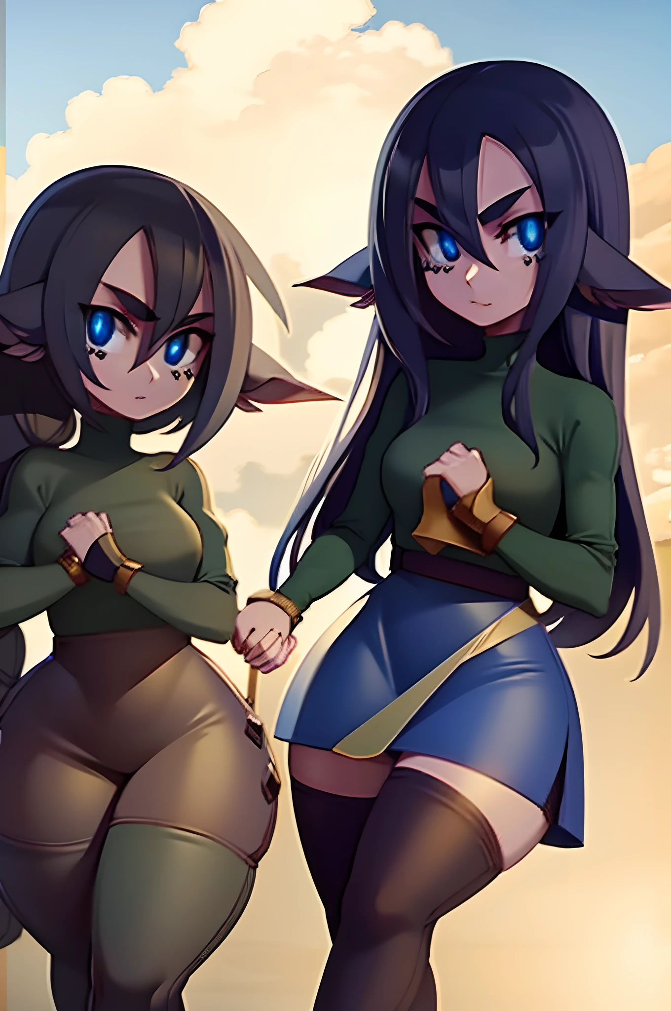 2girls, sword in hands, medieval armor, wide hips, masterpiece, best quality, long hair, looking at viewer