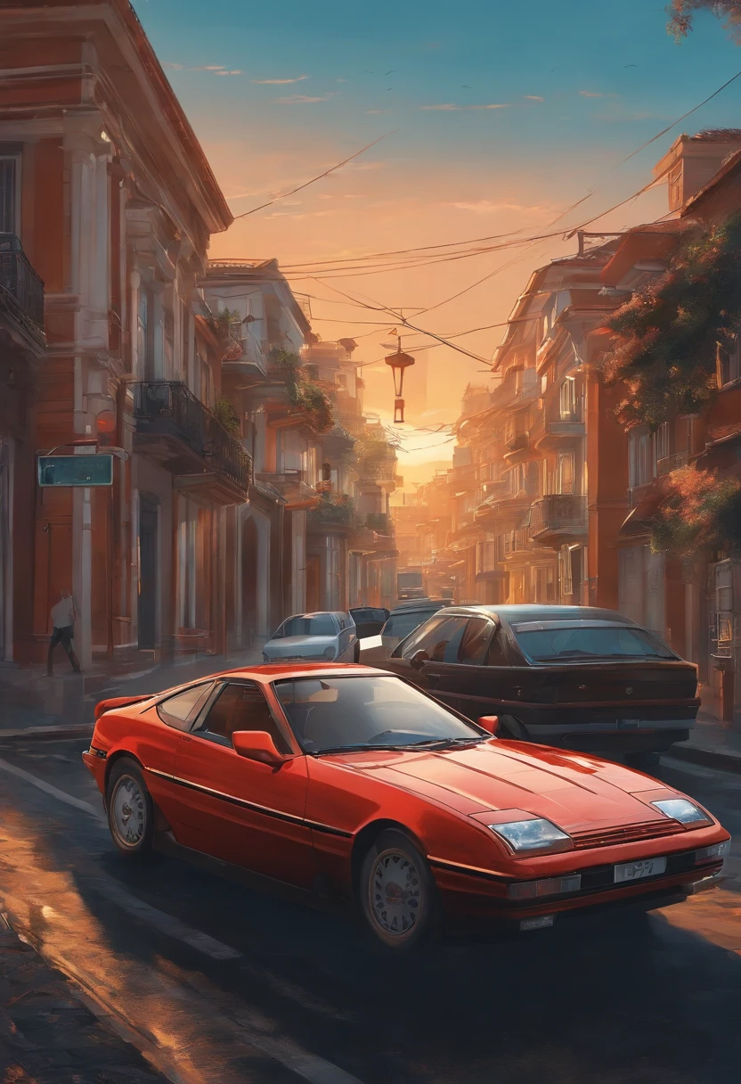 carro quebrando cerca, estilo anime nos anos 90, arte detalhada do anime, Arte de anime vintage dos anos 90, sombreamento de anime tradicional, Art with a retro vibe, nostalgia, Clean and crisp details, arte com senso de movimento, alto contraste, ultra-detalhado