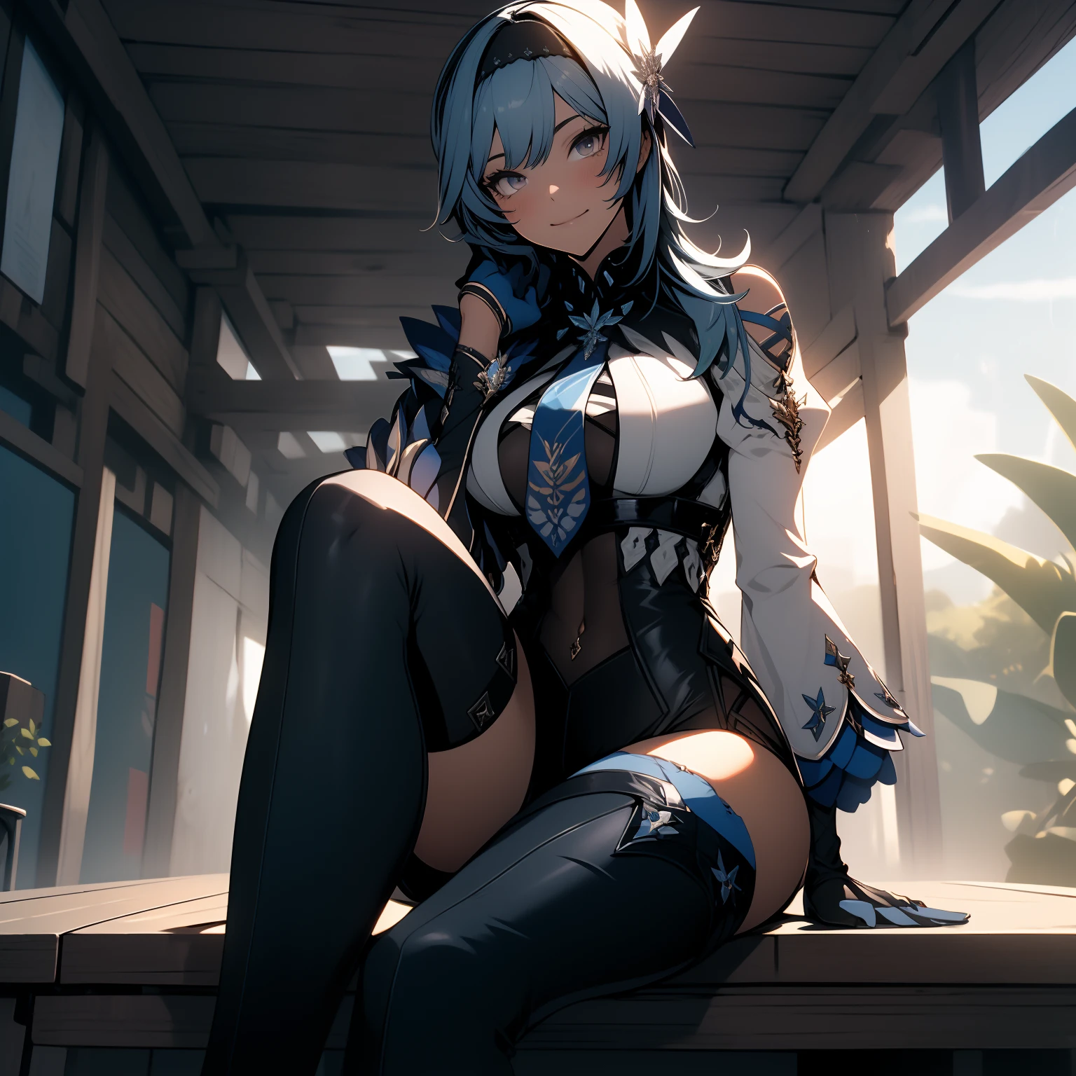 (Masterpiece, Best Quality 1.2),a girl ,euladef, solo, blue hair, blue tie, purple eyes, reflection, looking at the audience, Facing the audience,beautiful, Over-the-knee boots,boots, high heels, beautiful (detailed eyes, detailed face 1.3), sitting on chair, chair, legs open, M word leg open, masturbation, masturbation, hands on the crotch, lewdness, (kinky water: 1.8), (kinky water under the crotch: 1.8),saliva trail,(sexual secretion:1.3),(nsfw1.1)