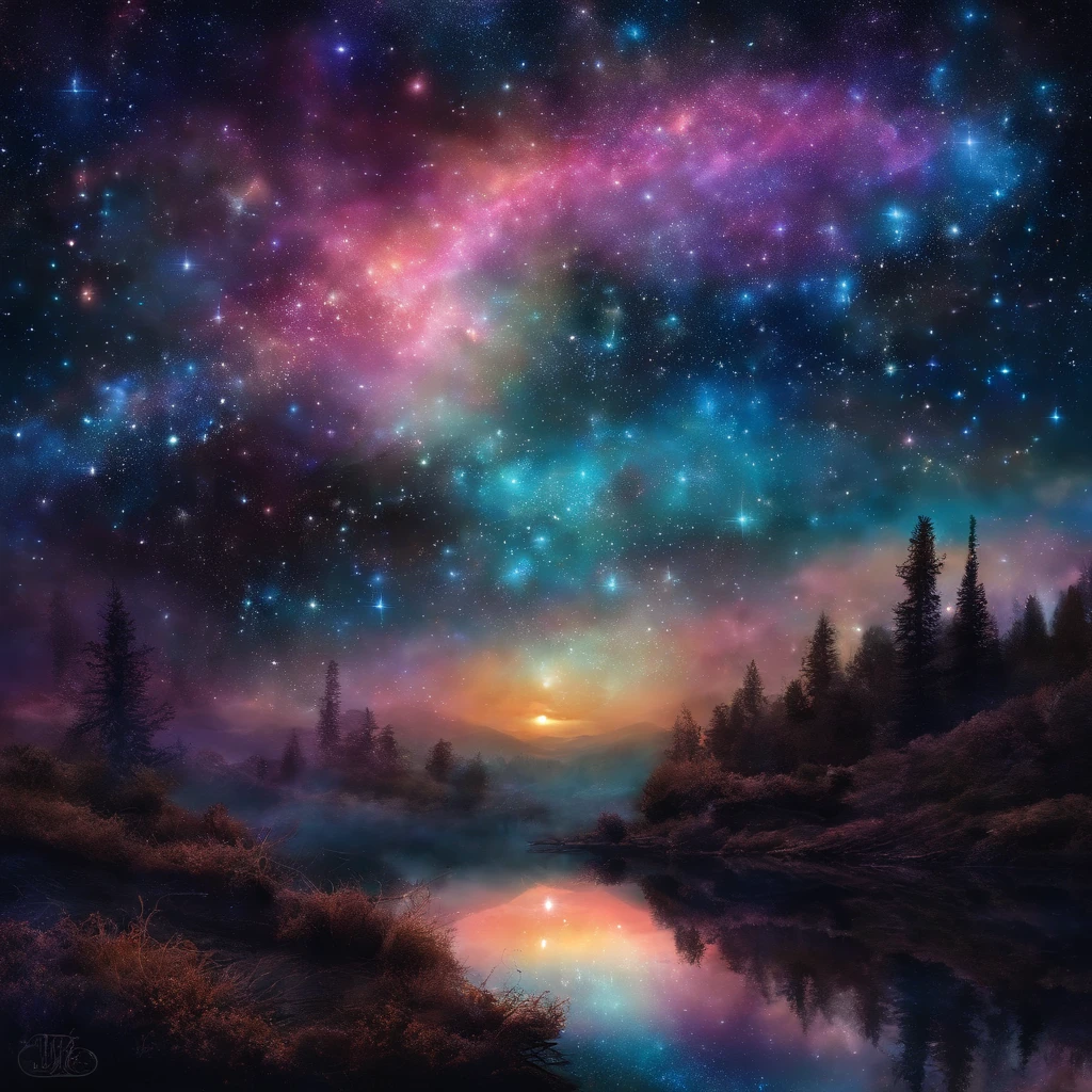El cielo nocturno debe estar lleno de constelaciones brillantes, generando un ambiente oscuro y misterioso, cielo lleno de estrellas luminosas.