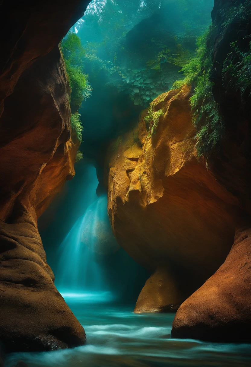 crie uma imagen de uma caverna de gelo parecendo uma boca de um dragao