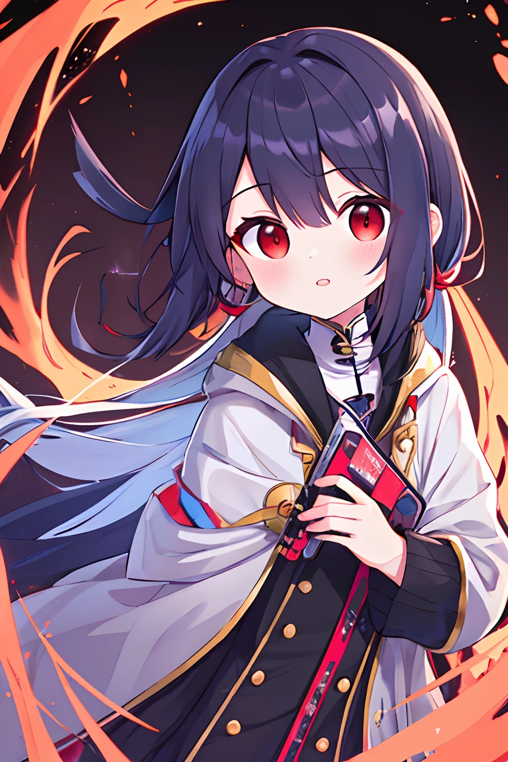 Kizi,High- sharpness,full bodyesbian,Genius girl,whaite hair,dual horsetail,long whitr hair,Red eyes,sense of science and technology,Look at me,