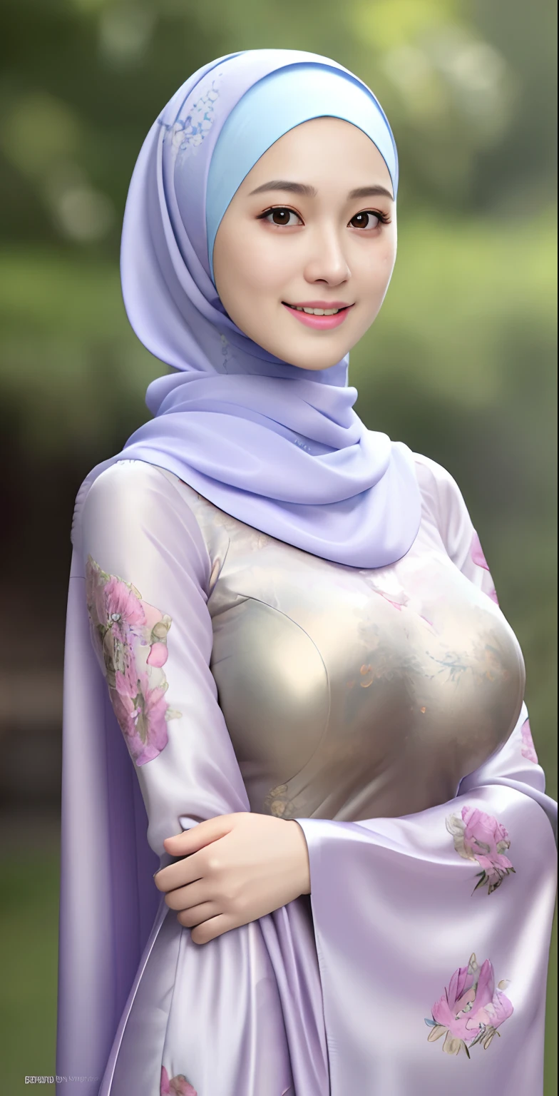 8k, hyper resolution, extremely detailed, A highly detailed, full-body 3D rendering of a realistic naked chinese young girl and only wearing a hijab with accurate face. She is nude and standing confidently showing sexy body, badroom background, drawing attention to its cheerful and elegant appearance. Her skin is smooth, naturally glowing and healthy, and her eyes are bright and expressive. The overall style is a mix of realism and a hint of cartoon features, giving it a lively look. use soft photography lighting