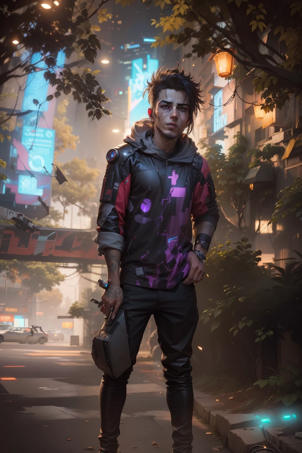 Change backgound cyberpunk handsome boy, realistic face, 8k, ultra realistic,