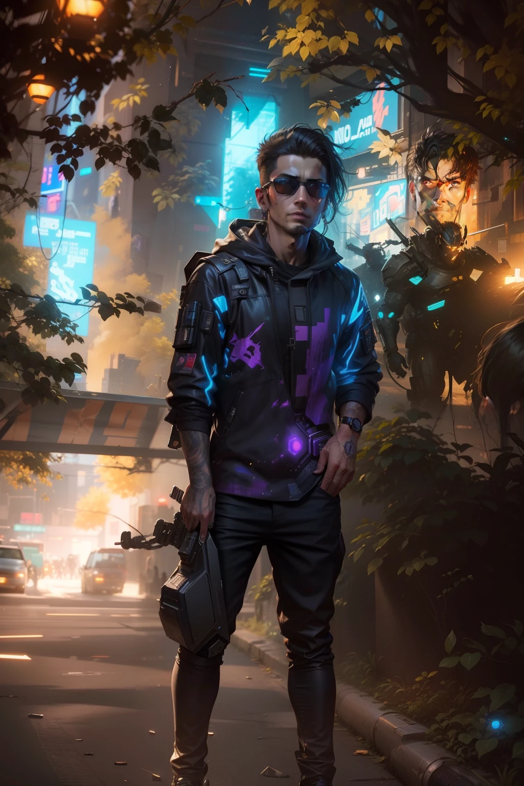 Change backgound cyberpunk handsome boy, realistic face, 8k, ultra realistic,