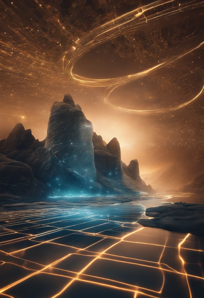 An image of a futuristic digital landscape, with code threads flowing in the background. No centro da imagem, features a visual representation of a highly sophisticated robot, com circuitos detalhados e efeitos de luz pulsantes. Ao redor dela, illustrations of Facebook social media posts that are being automatically created and disseminated. Smooth transition effects connect AI to ad creation. The image conveys a sense of advanced technology and efficiency